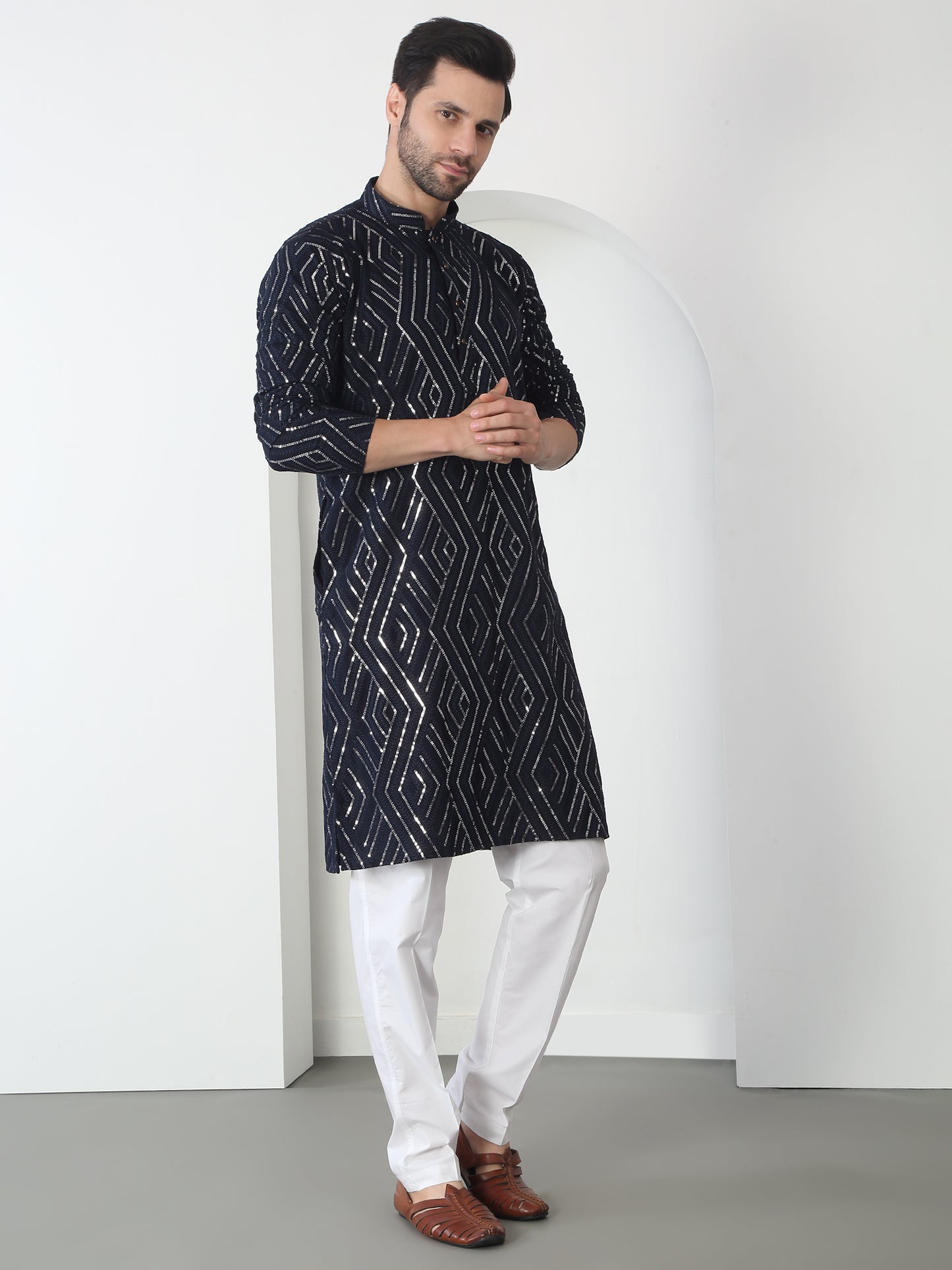 Chandra Barfi Black Cotton Embroidered Thread Barfi Kurta Set