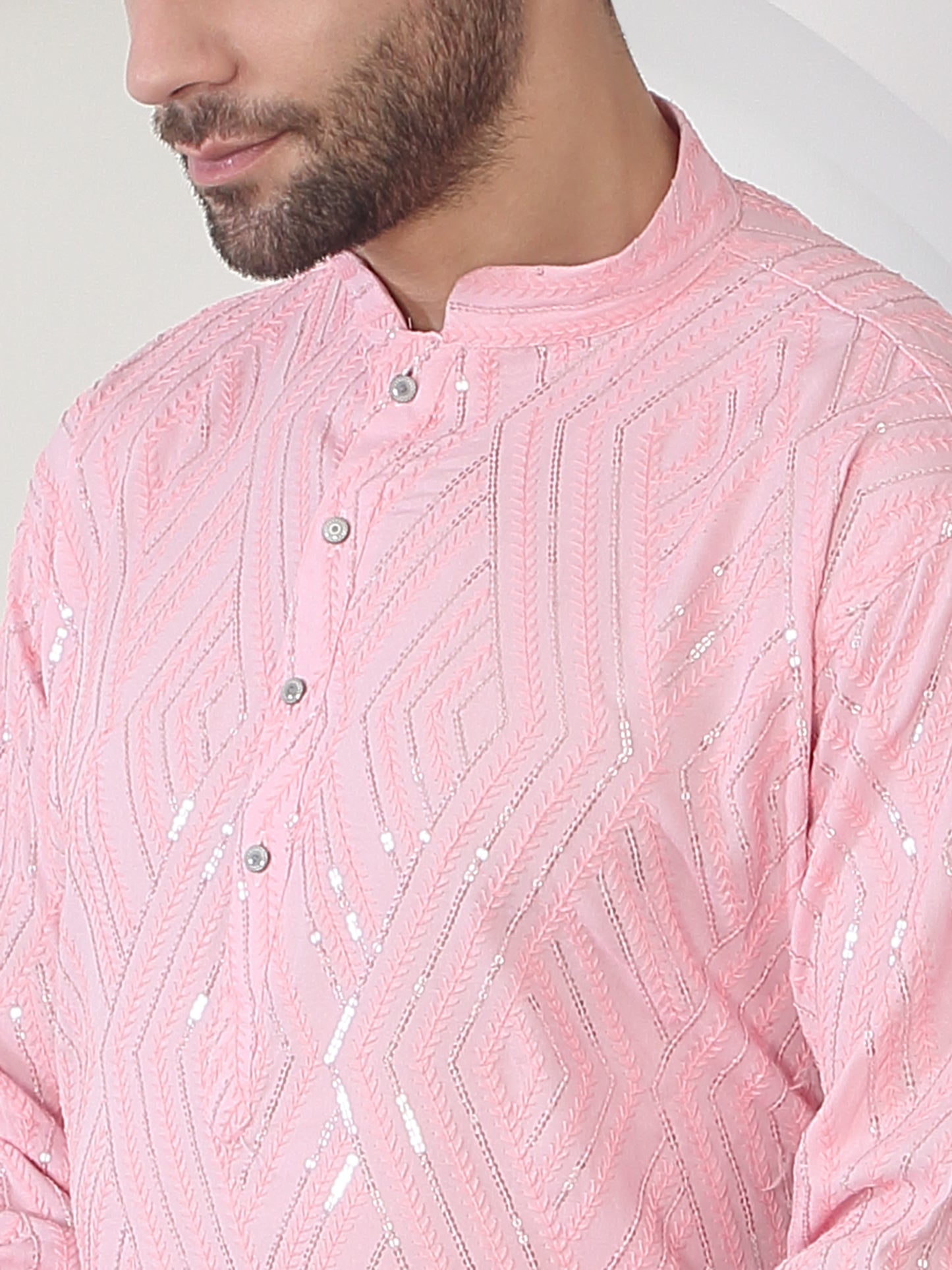 Chandra Barfi Pastel Pink Cotton Embroidered Thread Barfi Kurta Set