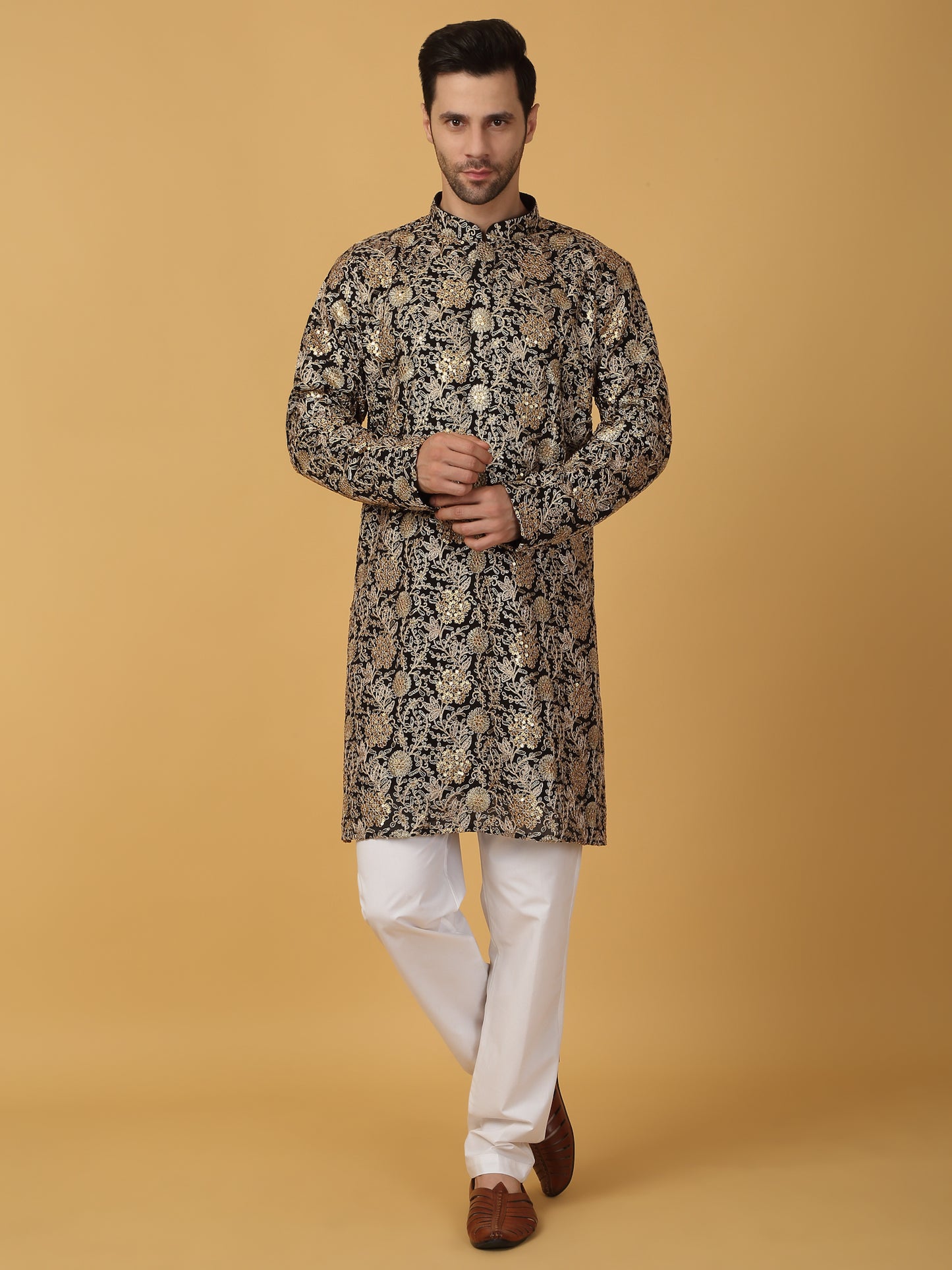 Zar Firdaus Embroidered Kurta Pants Set - Festive Black