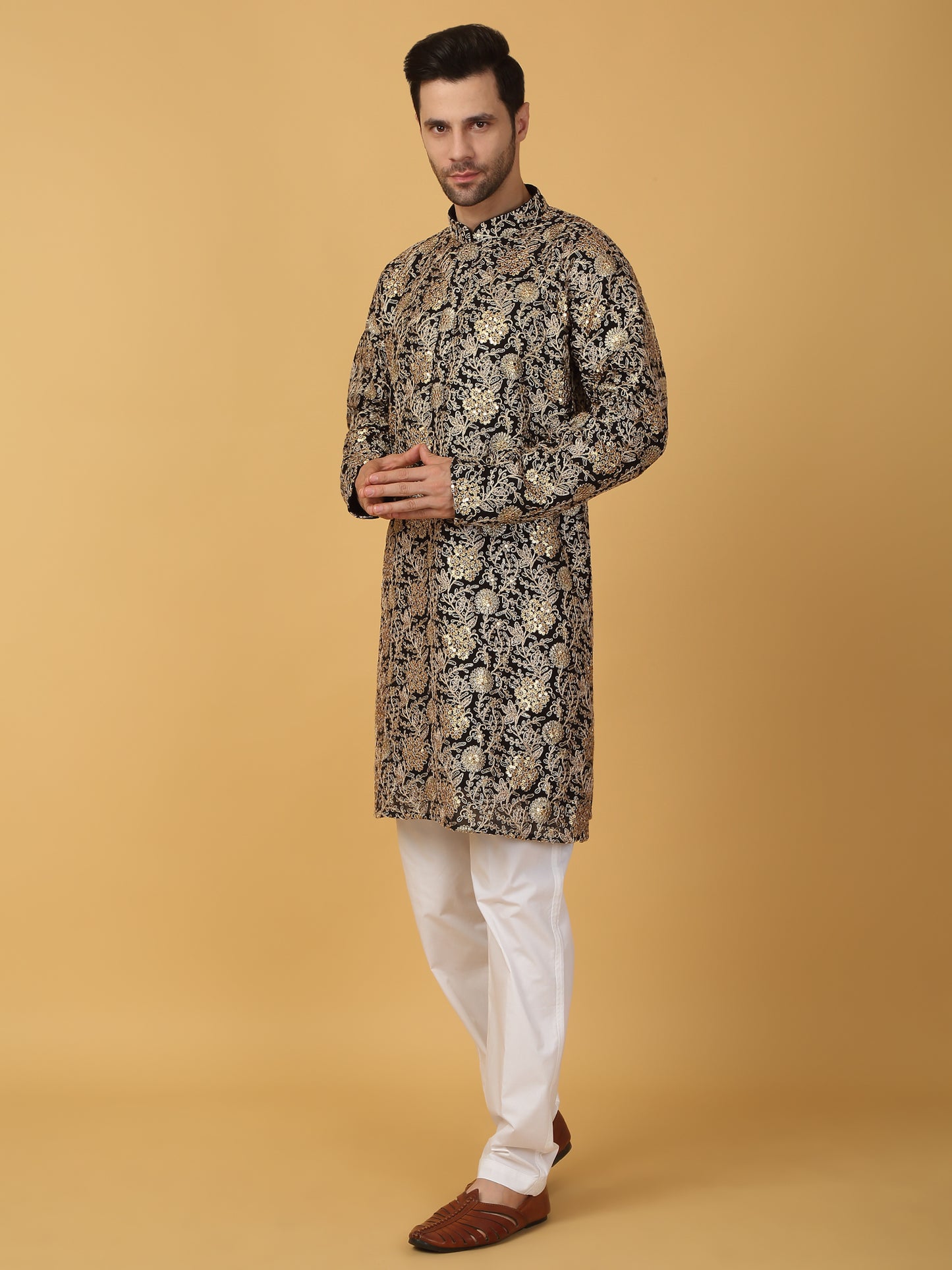 Zar Firdaus Embroidered Kurta Pants Set - Festive Black