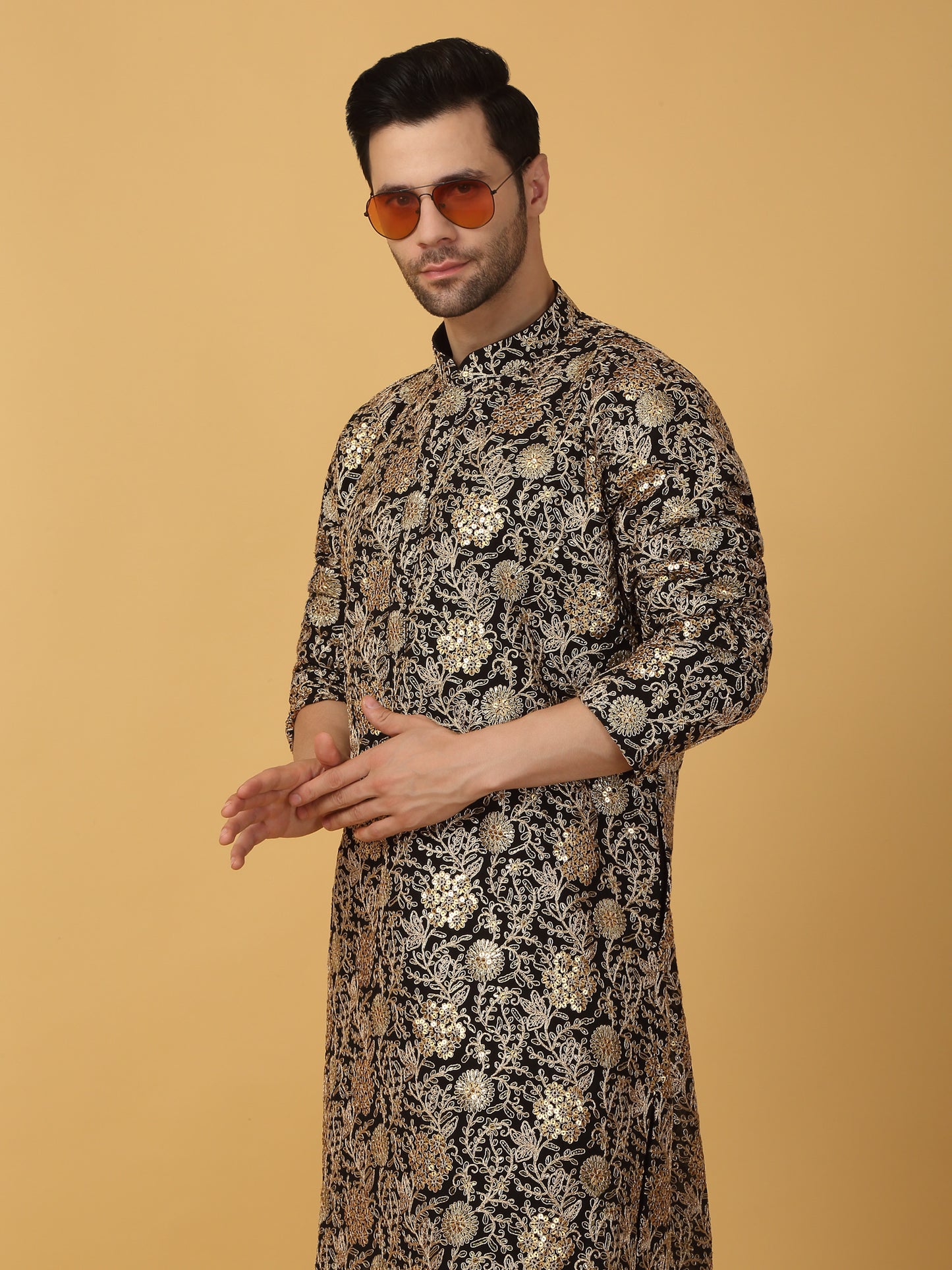 Zar Firdaus Embroidered Kurta Pants Set - Festive Black