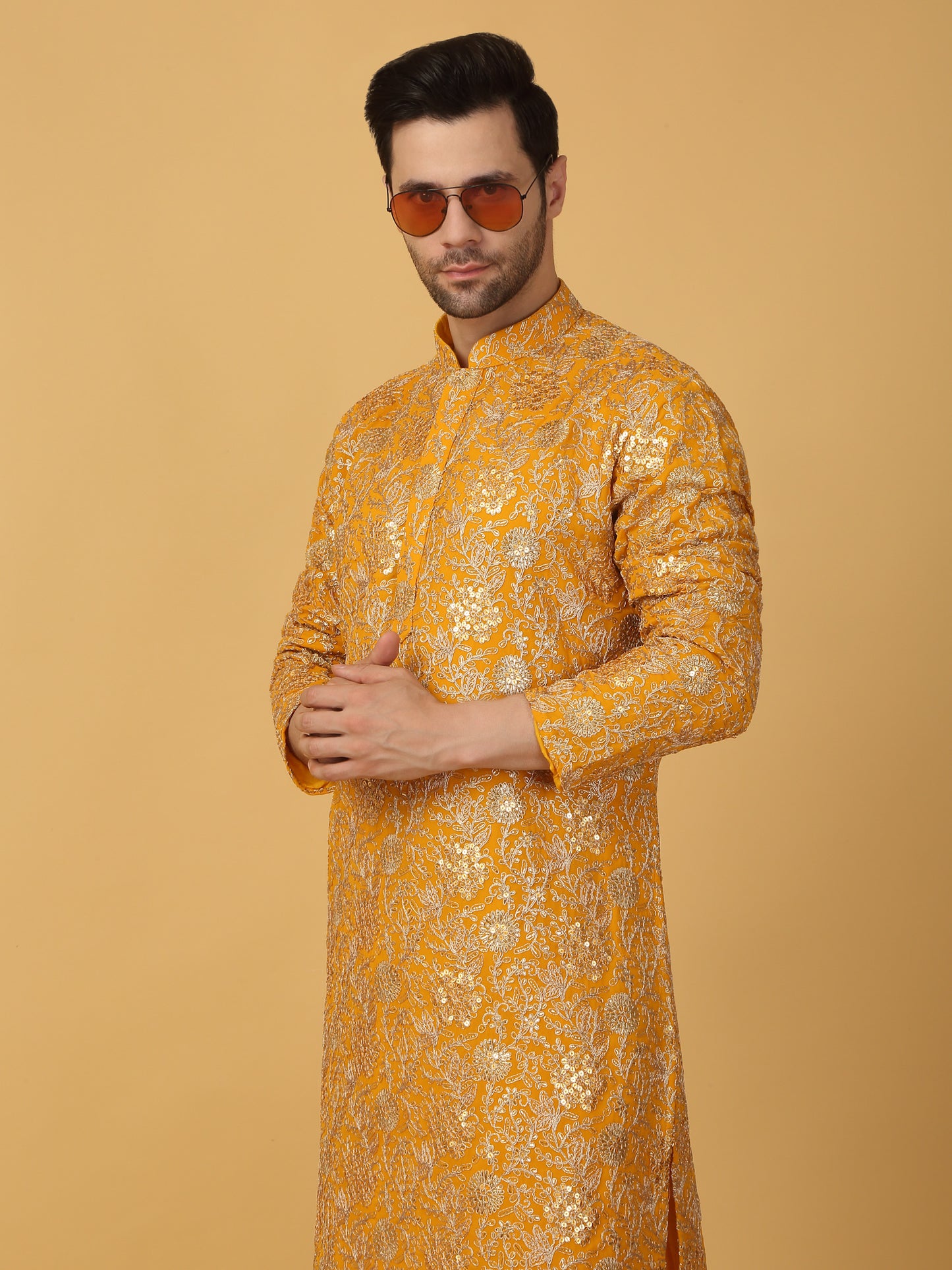 Zar Firdaus Embroidered Kurta Pants Set - Yellow
