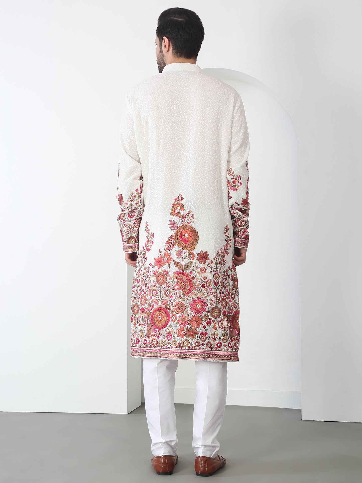 Kalki White Cotton Embroidered Floral Thread Kurta Set