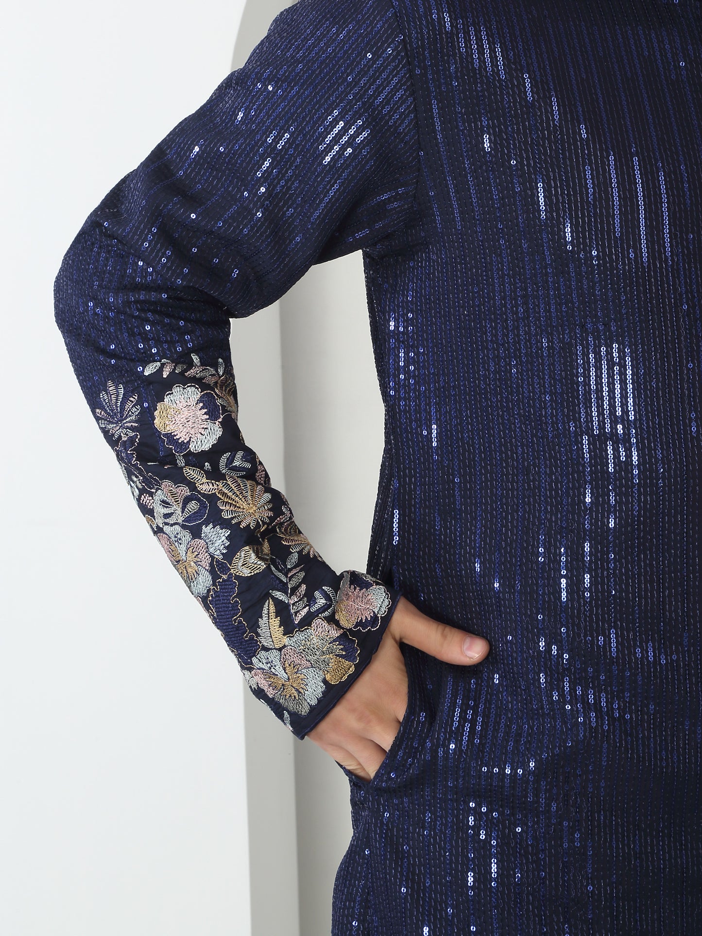 Neelkamal Dark Blue Cotton Embroidered Floral Thread Kurta Set With Dupatta