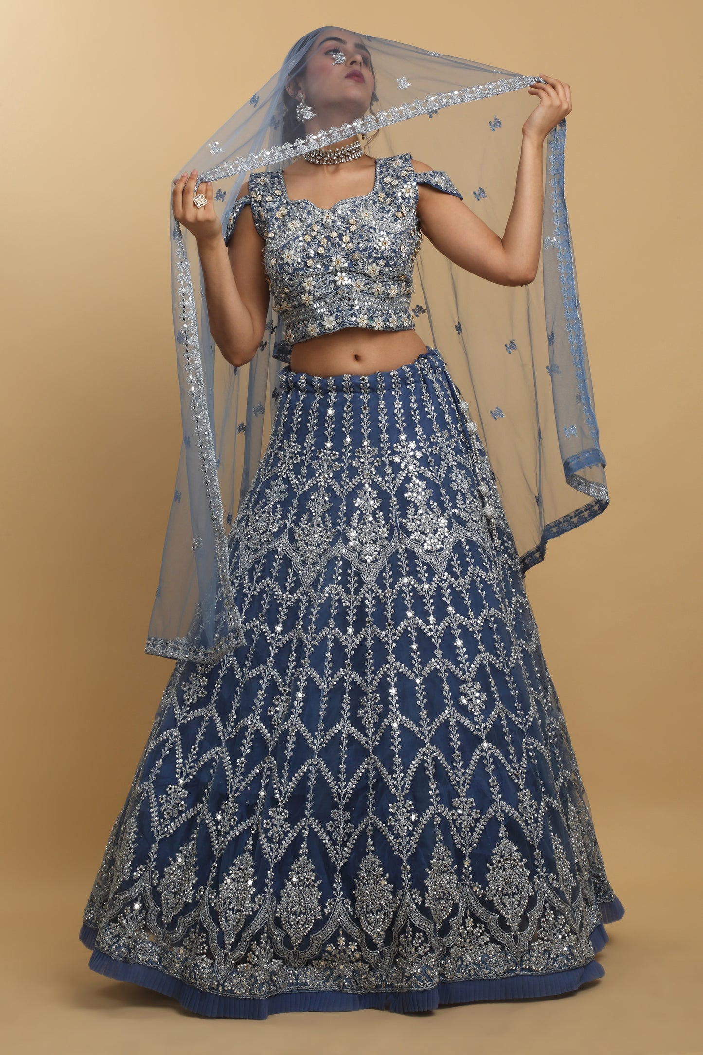 Rangrez Mirror Embroidered Layered Lehenga Set