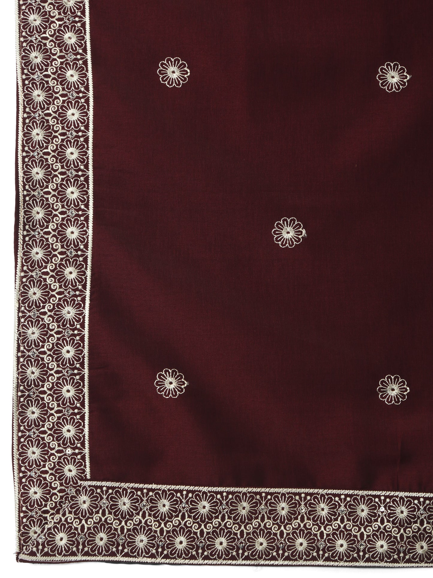 Nawaab Embroidered Kurta Dupatta Pants Set - Dark Wine