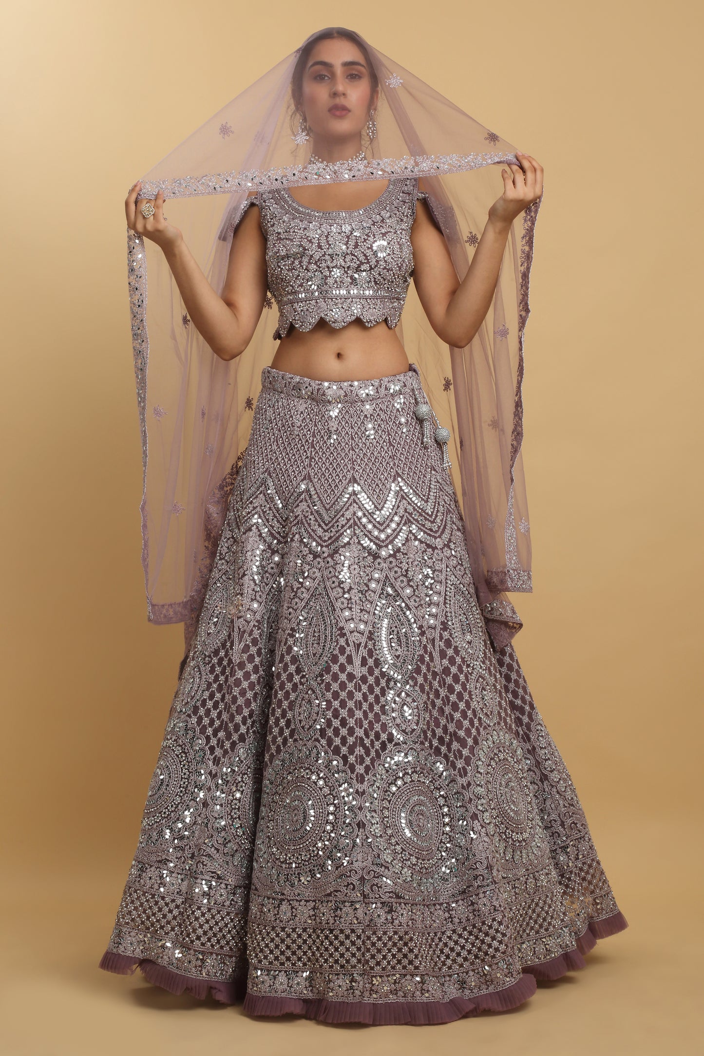 Maharsh Purple Mirror Embroidered Lehenga Set