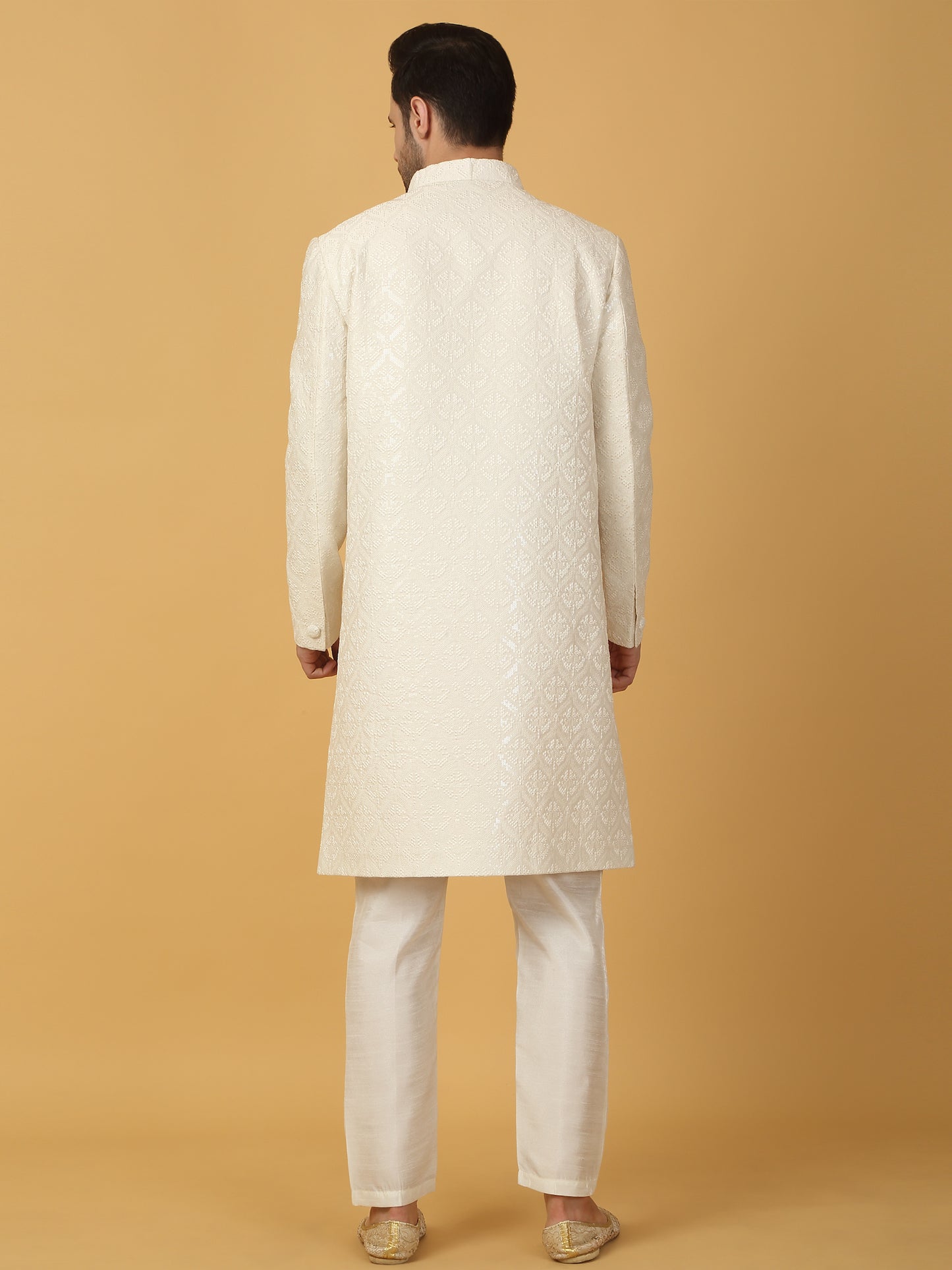 Shwet Banaras Embroidered Sherwani Set - Ivory White