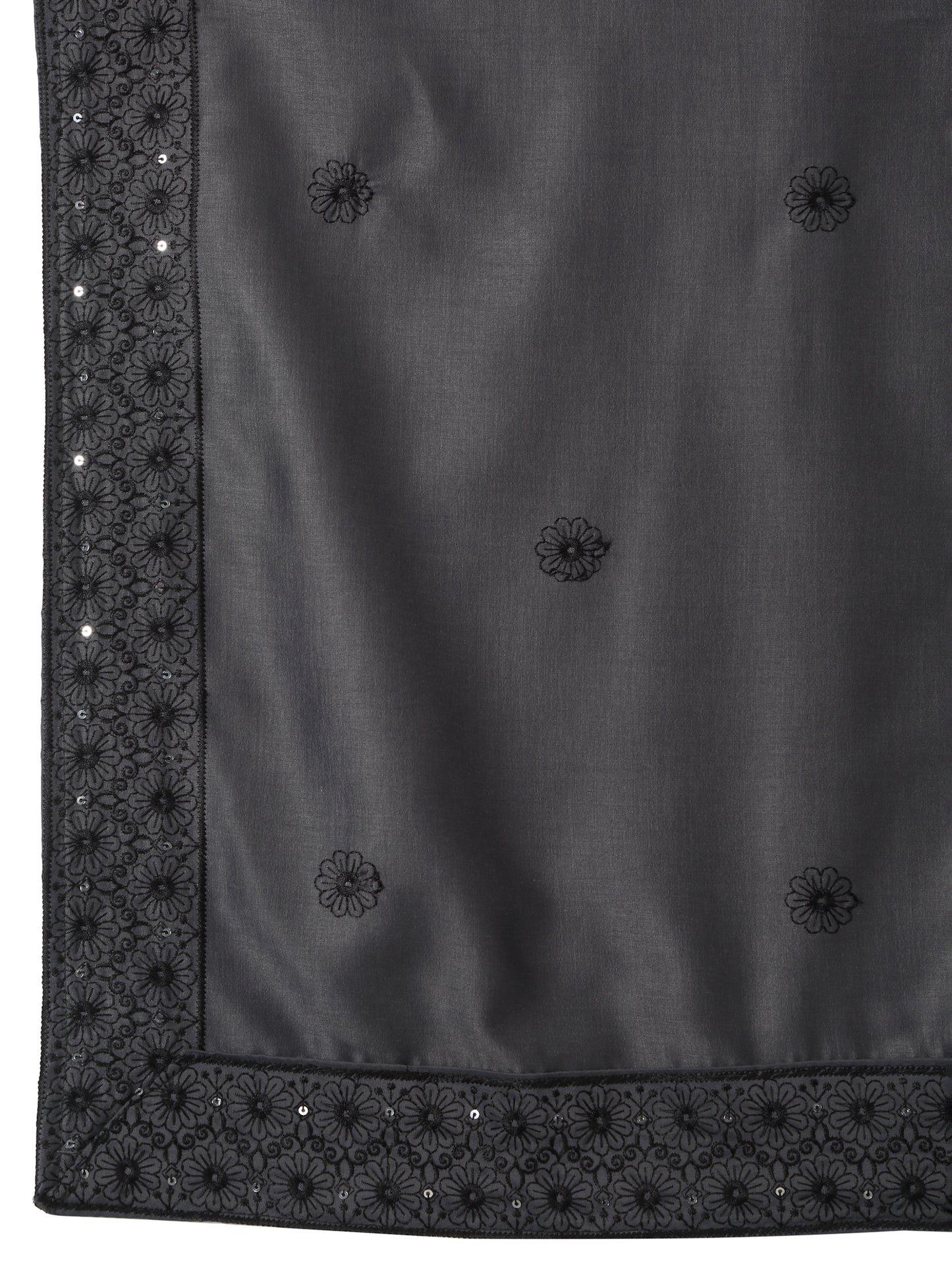 Nawaab Embroidered Kurta Dupatta Pants Set - Grey