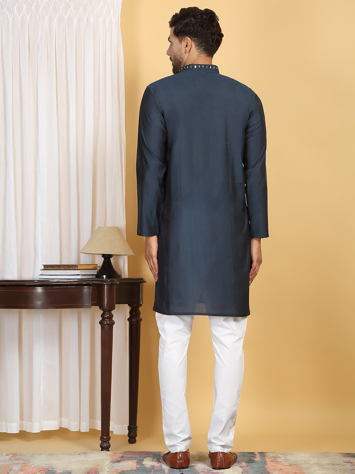 Swarna Mirror Work Kurta And Pant Set - Ink Blue