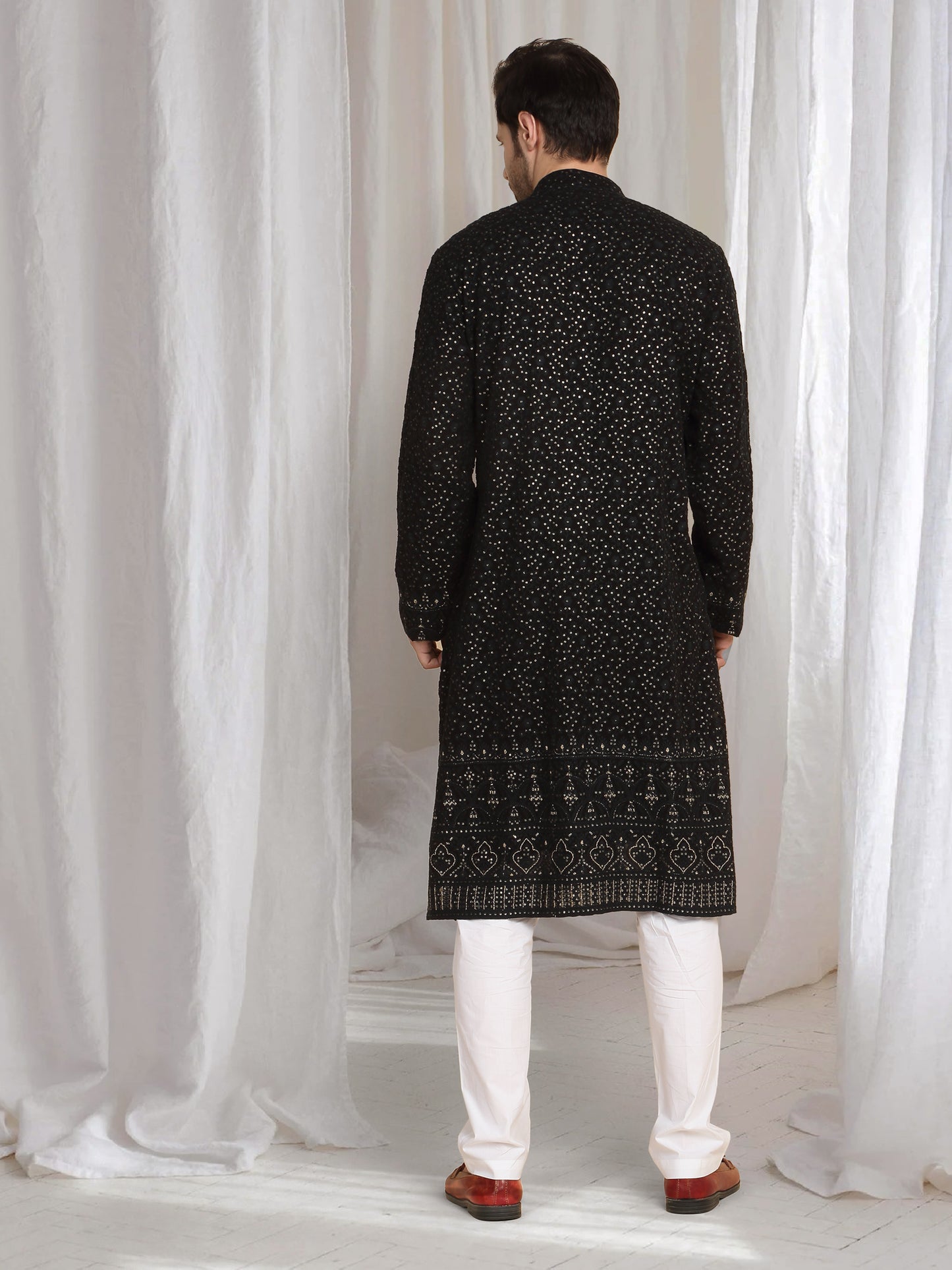 Mehfil Cotton Embroidery Thread Kurta Set - Black