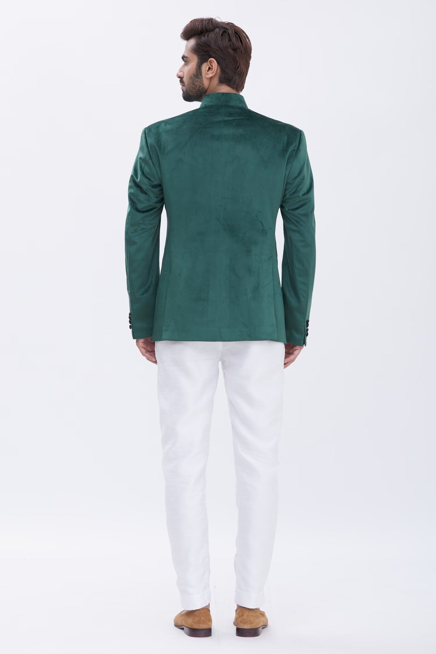 Classic Royal Velvet Bandhgala - Festive Green