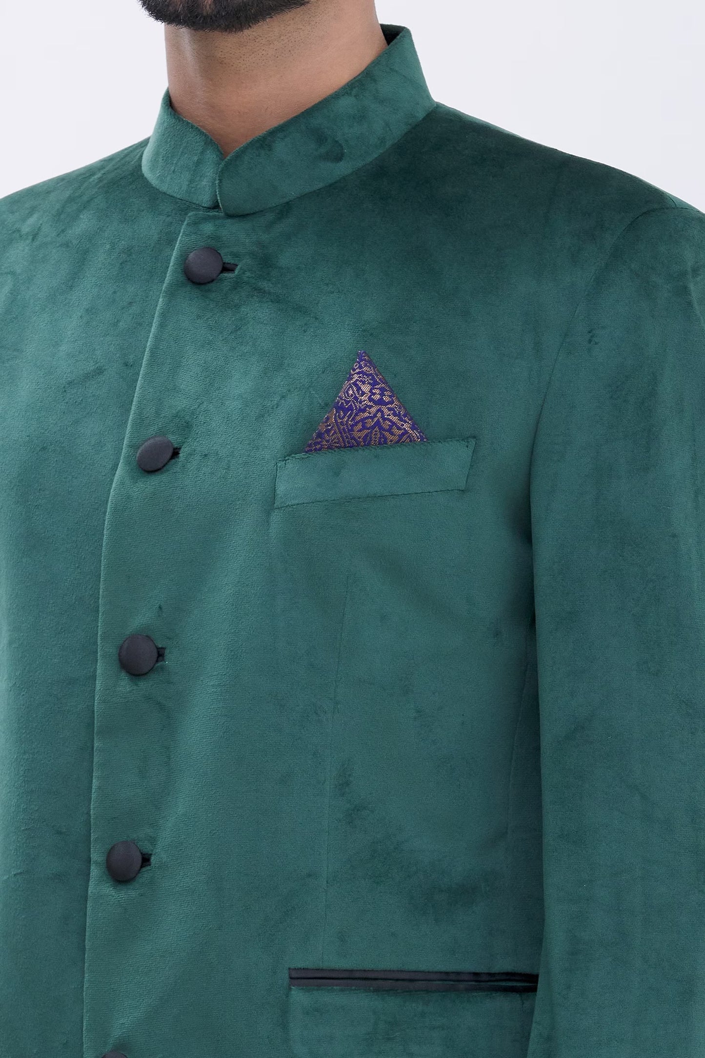 Classic Royal Velvet Bandhgala - Festive Green