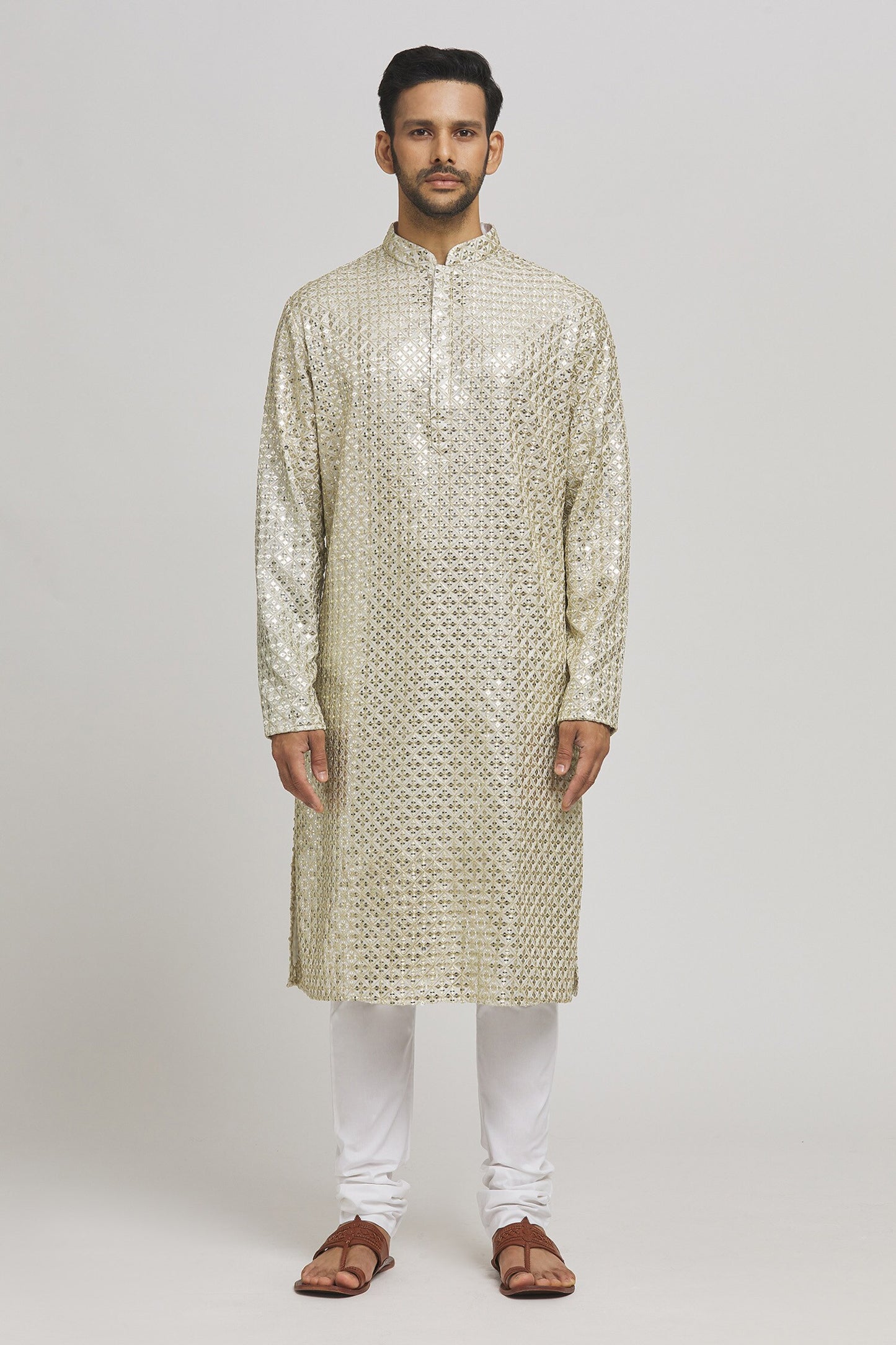 Swarna Embroidered Cotton Kurta & Churidar Set