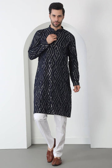 Chandra Barfi Black Cotton Embroidered Thread Barfi Kurta Set