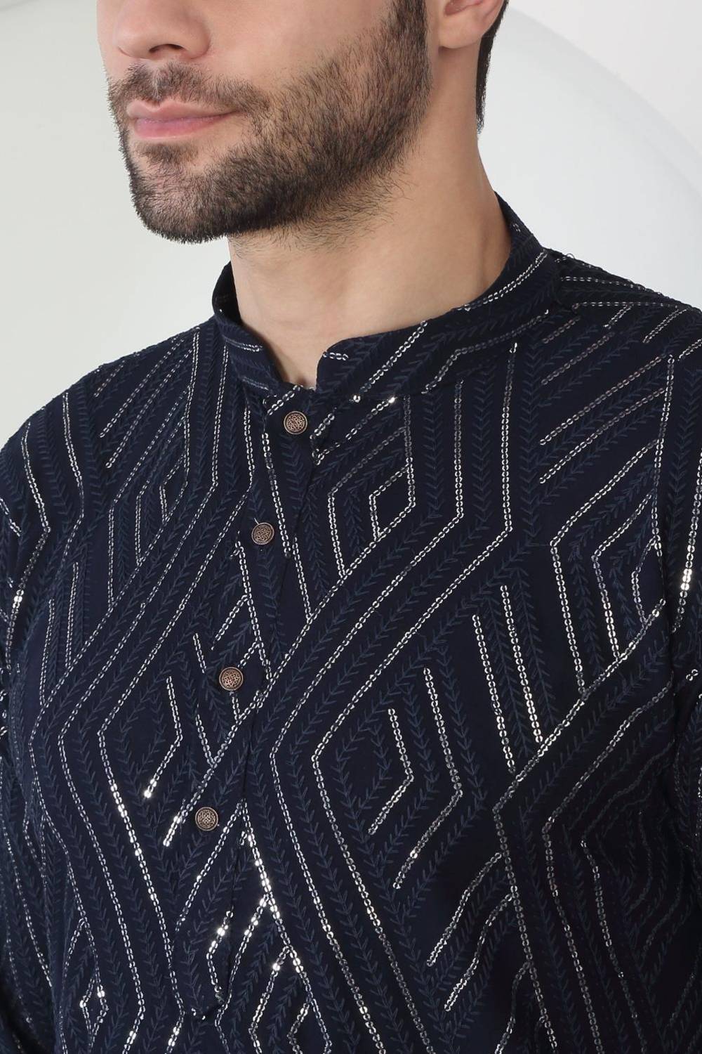 Chandra Barfi Black Cotton Embroidered Thread Barfi Kurta Set