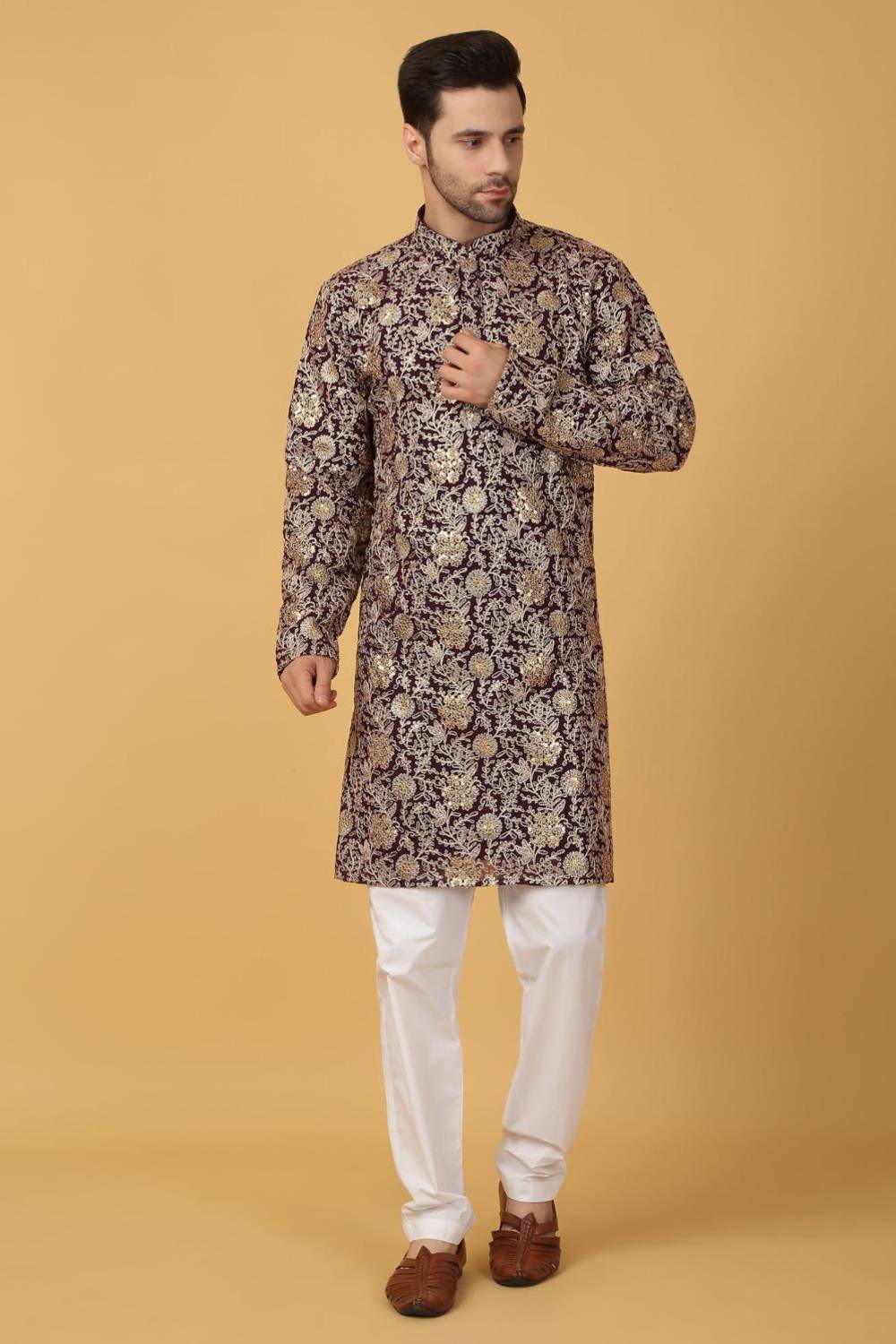 Zar Firdaus Embroidered  Kurta Pants Set - Festive Purple