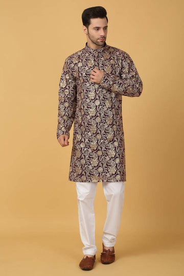 Zar Firdaus Embroidered  Kurta Pants Set - Festive Purple