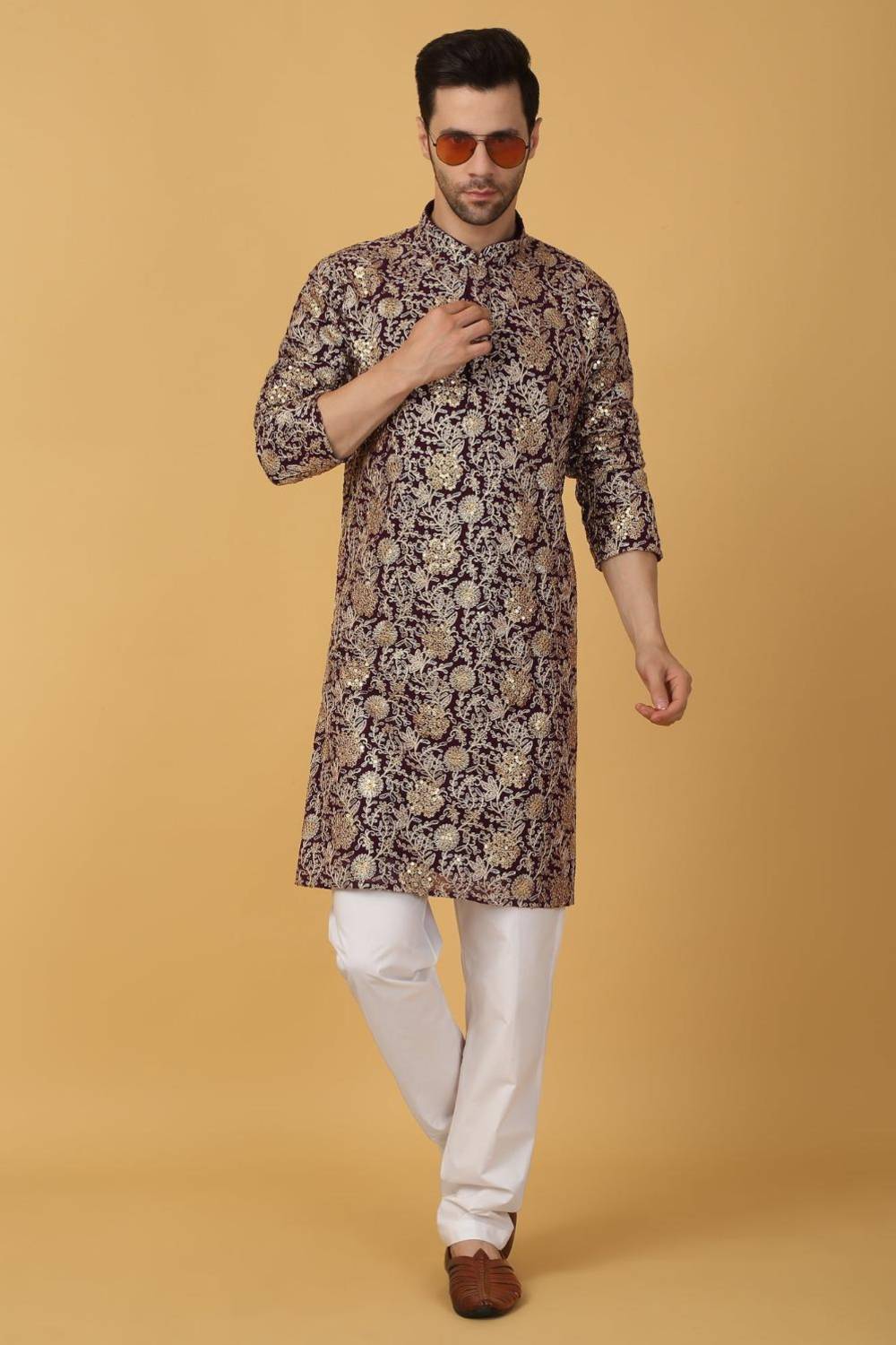 Zar Firdaus Embroidered  Kurta Pants Set - Festive Purple
