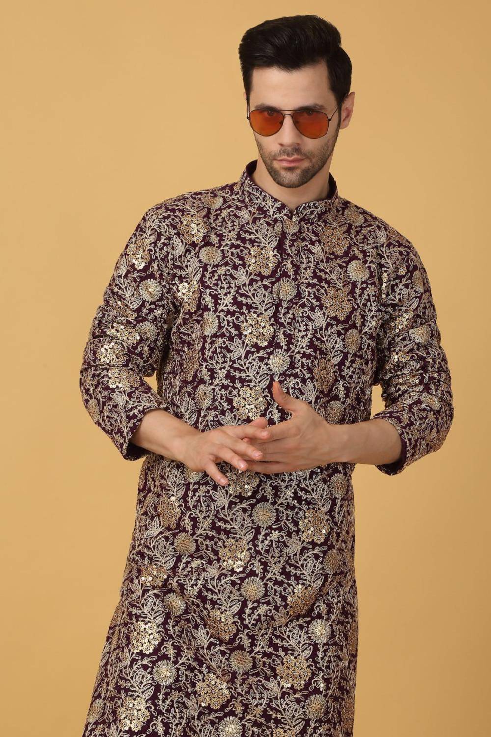 Zar Firdaus Embroidered  Kurta Pants Set - Festive Purple