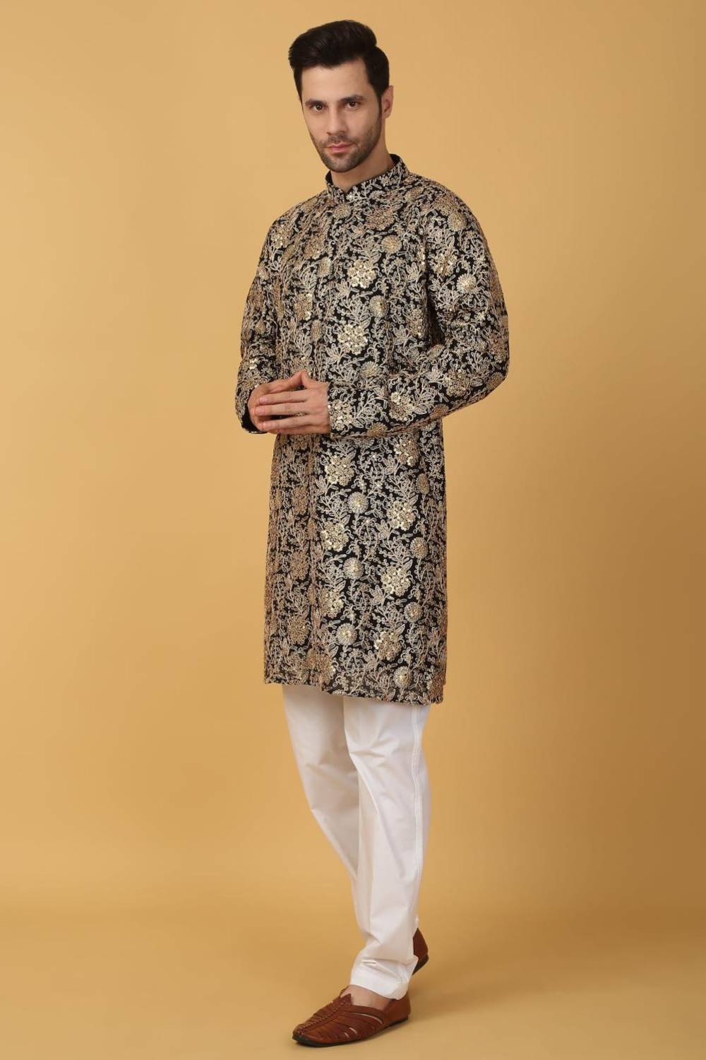 Zar Firdaus Embroidered  Kurta Pants Set - Festive Black