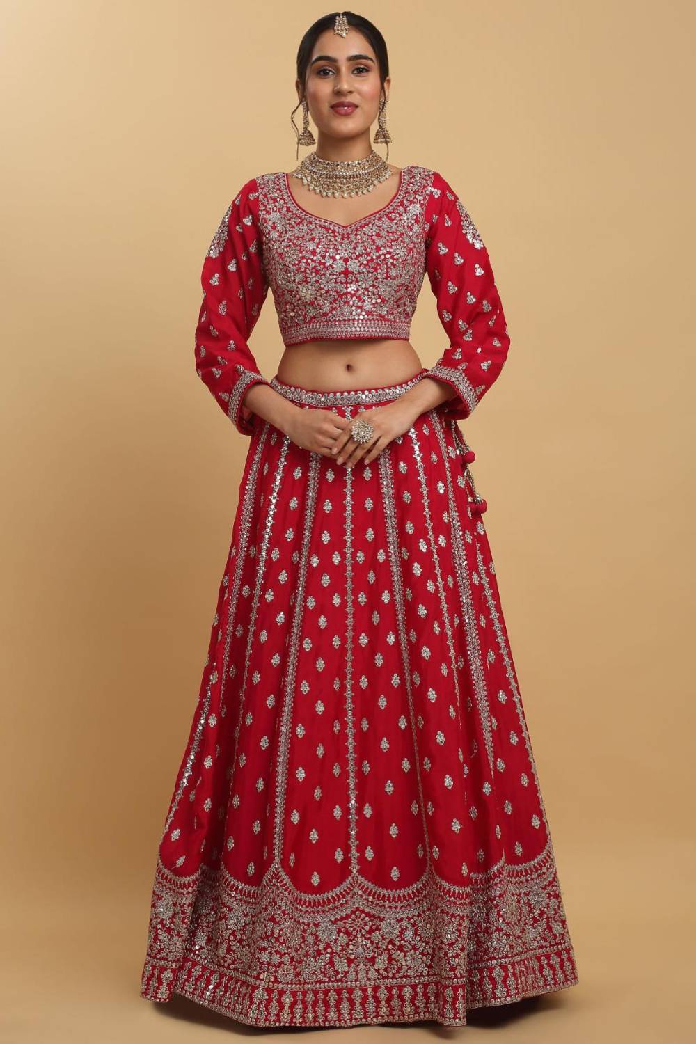 Humsa Embroidered Sequin And Zari Work Bridal Lehenga Set