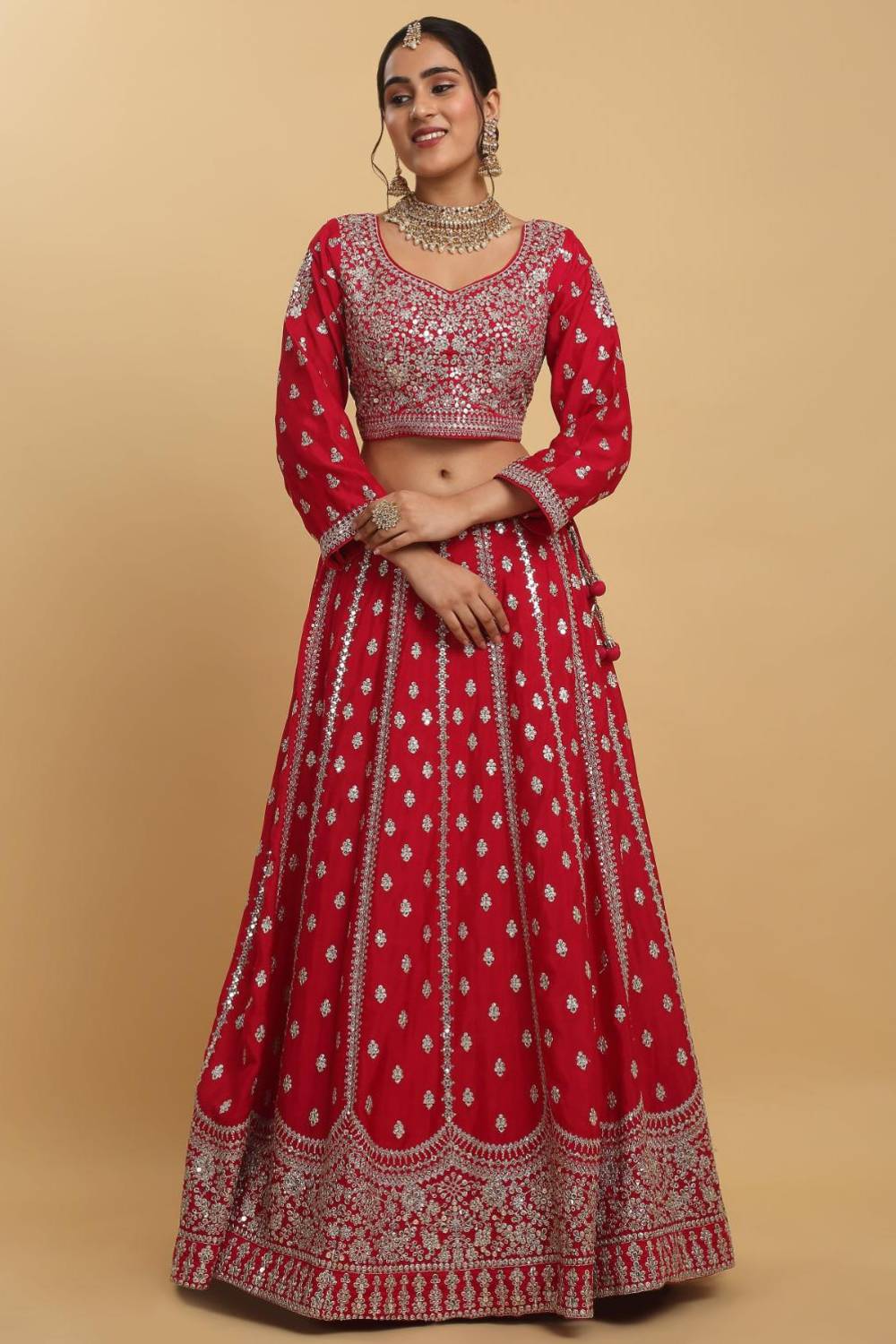 Humsa Embroidered Sequin And Zari Work Bridal Lehenga Set