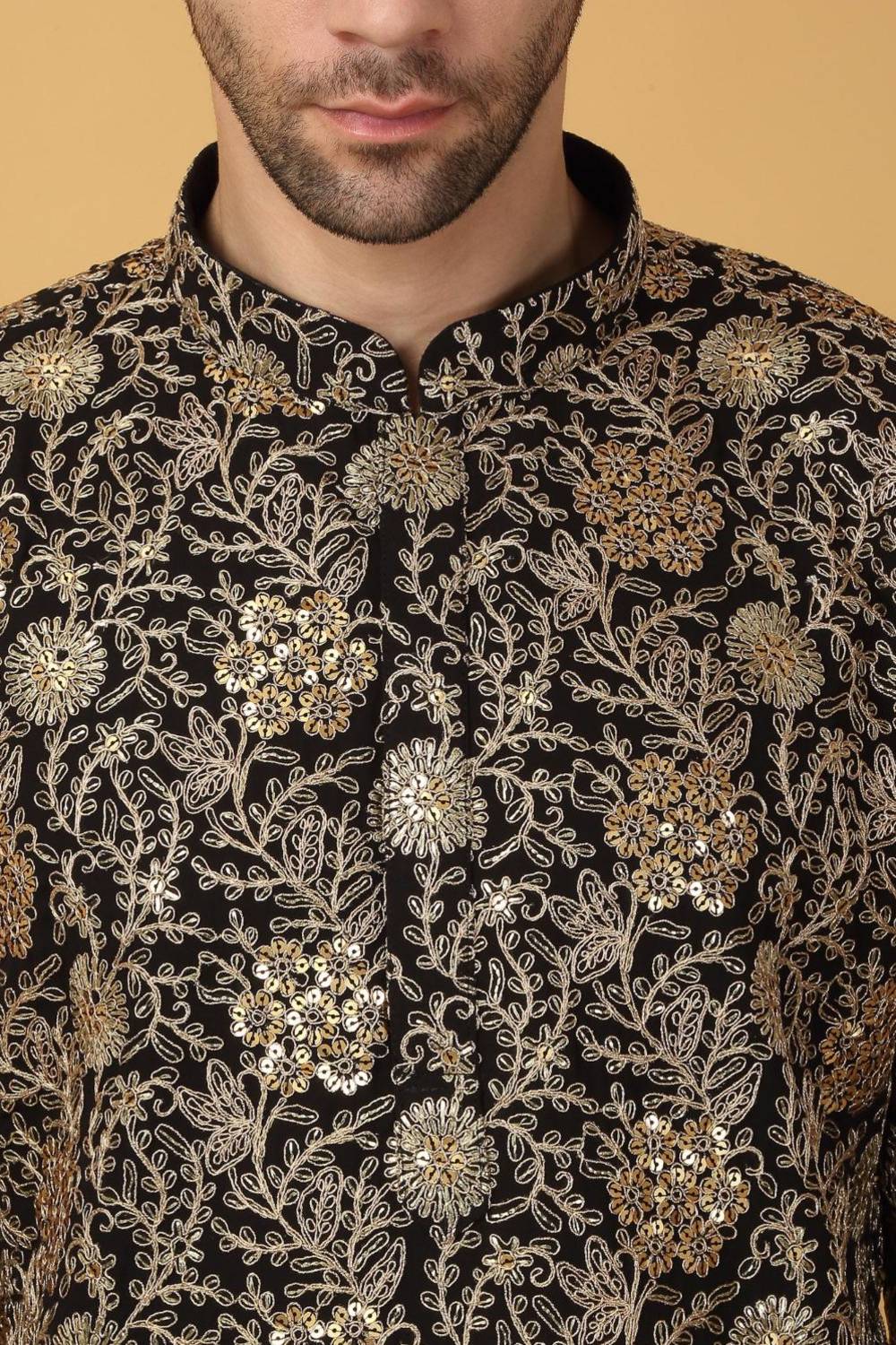 Zar Firdaus Embroidered  Kurta Pants Set - Festive Black