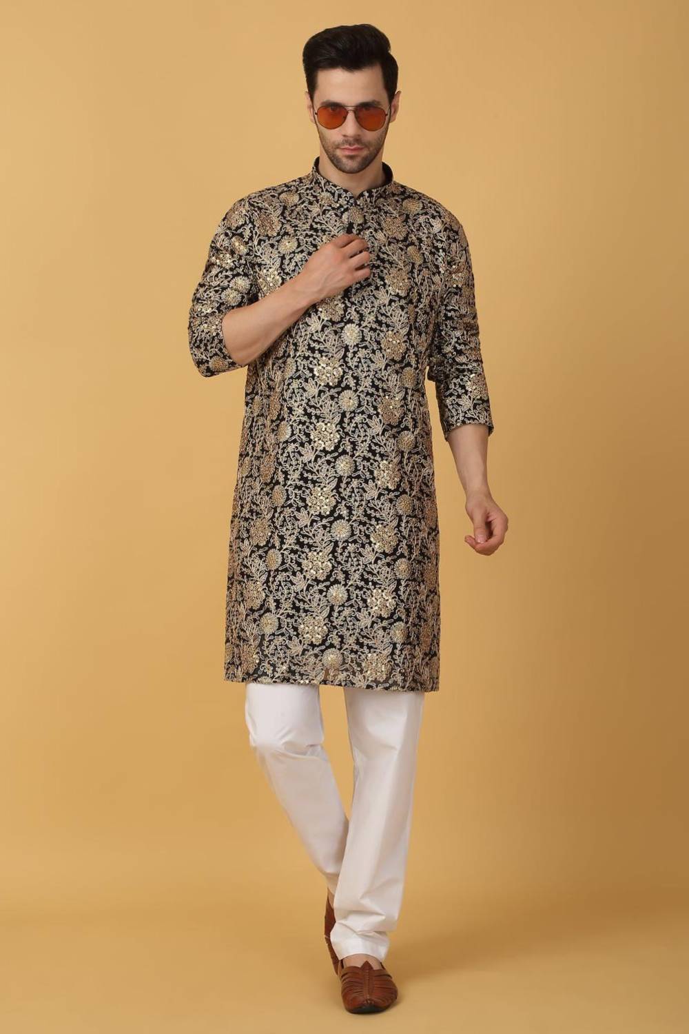 Zar Firdaus Embroidered  Kurta Pants Set - Festive Black