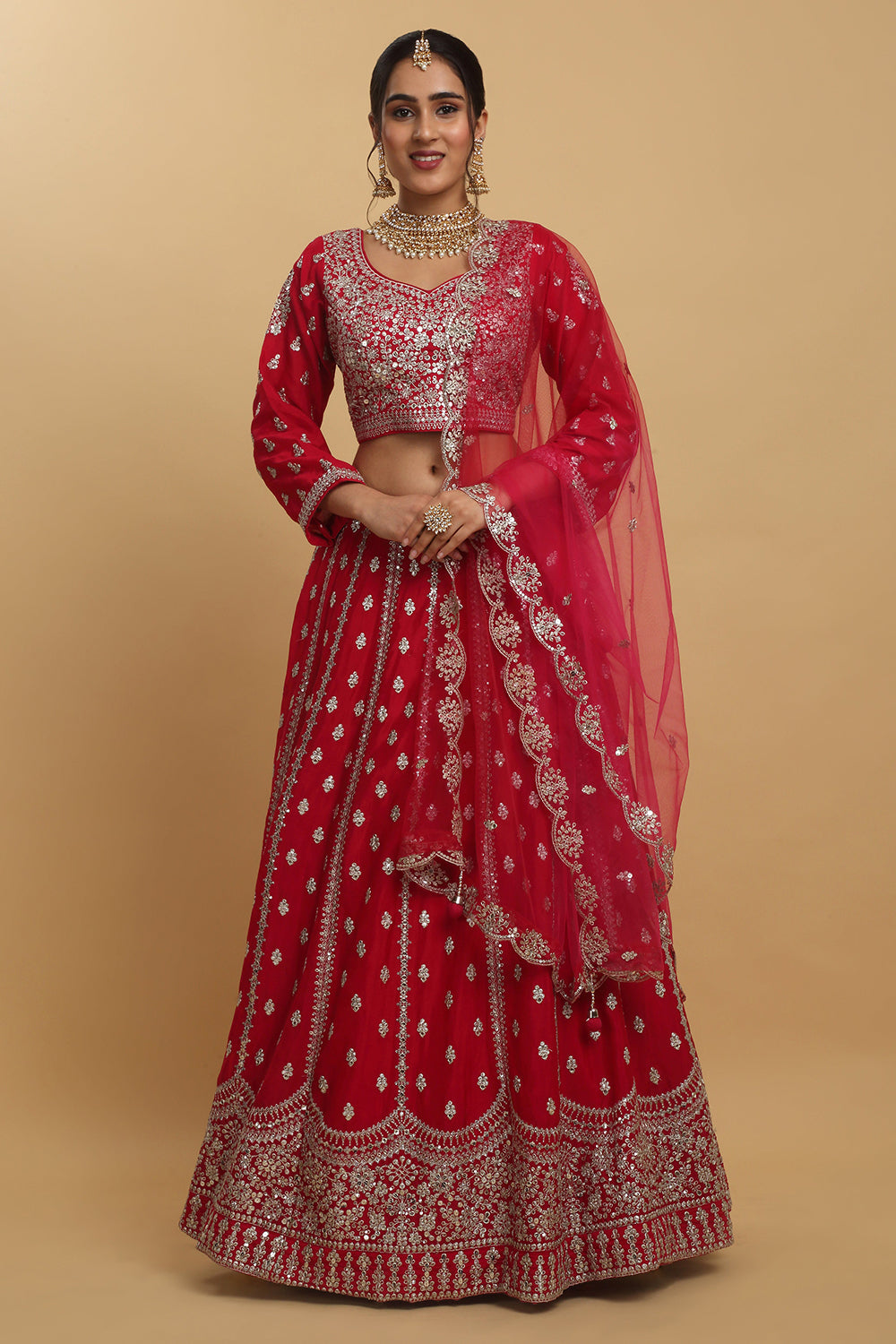 Humsa Embroidered Sequin And Zari Work Bridal Lehenga Set