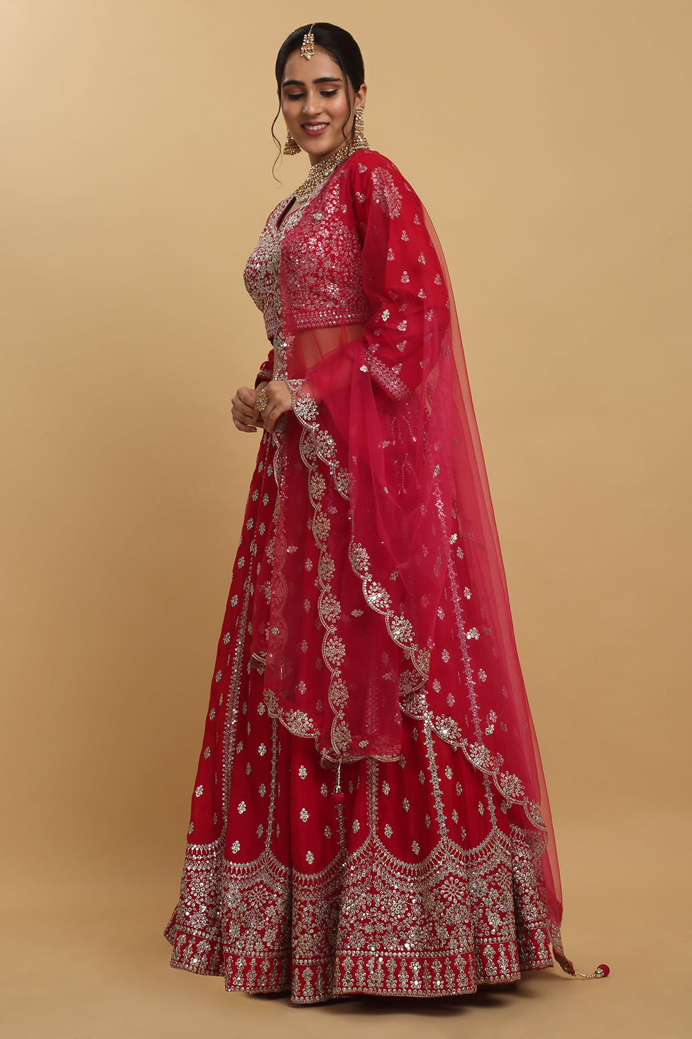 Humsa Embroidered Sequin And Zari Work Bridal Lehenga Set