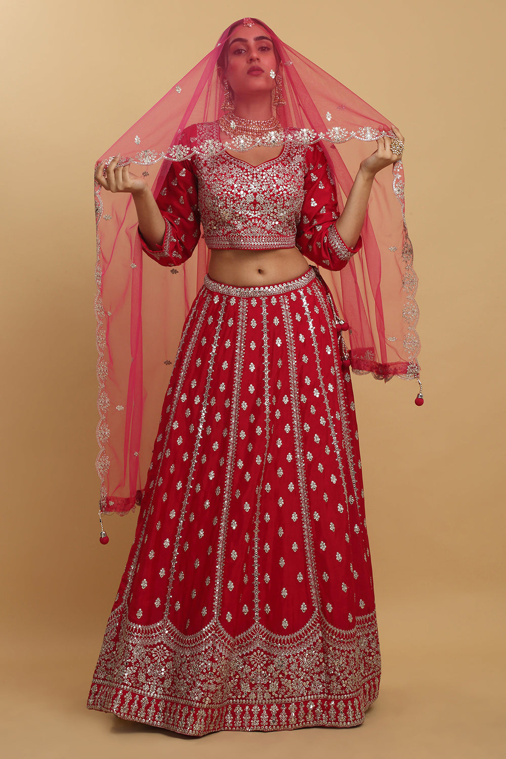 Humsa Embroidered Sequin And Zari Work Bridal Lehenga Set