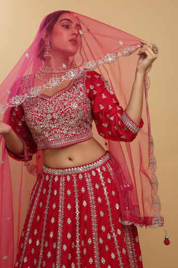 Humsa Embroidered Sequin And Zari Work Bridal Lehenga Set