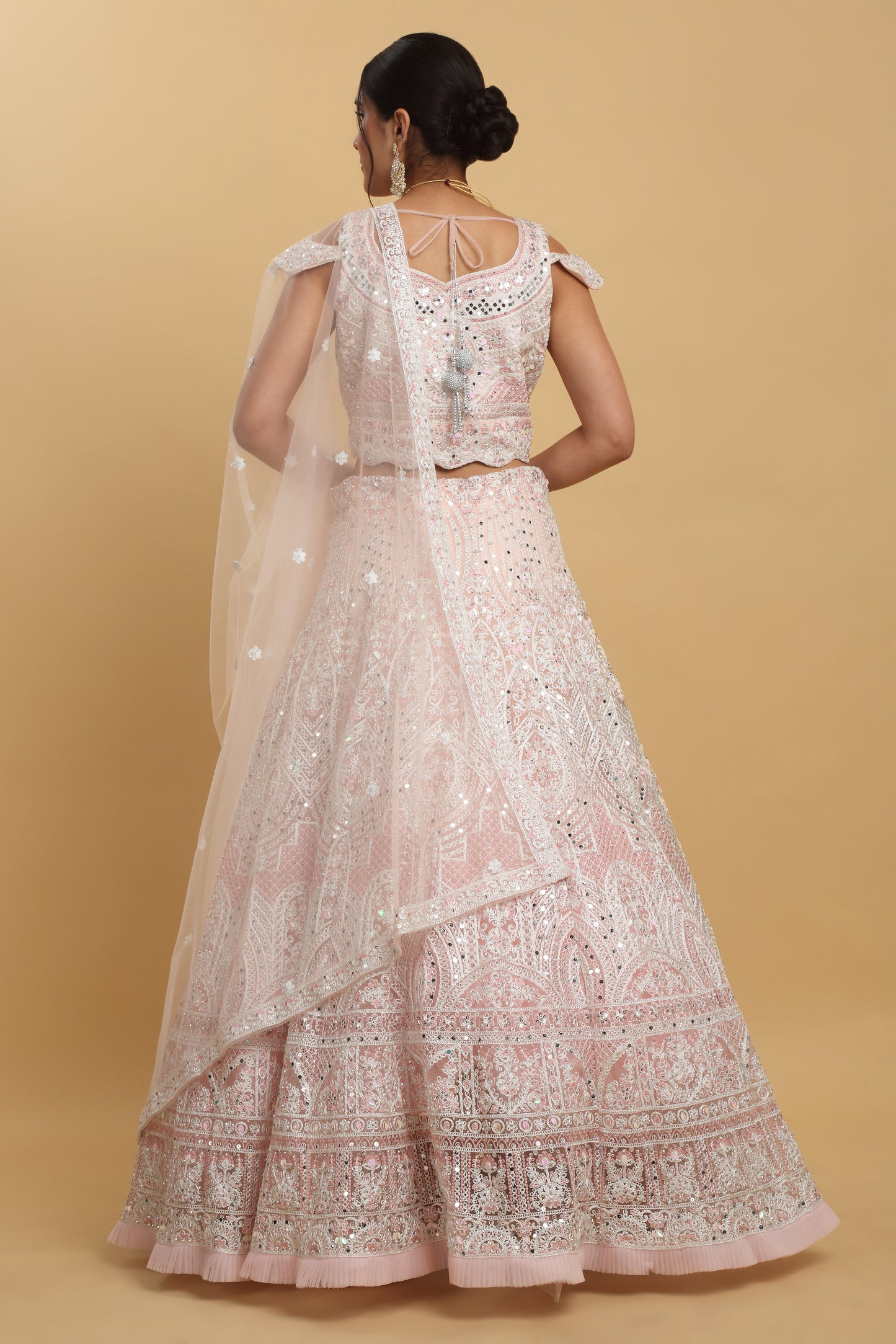 Shahi Mirror Embroidered Layered Lehenga Set