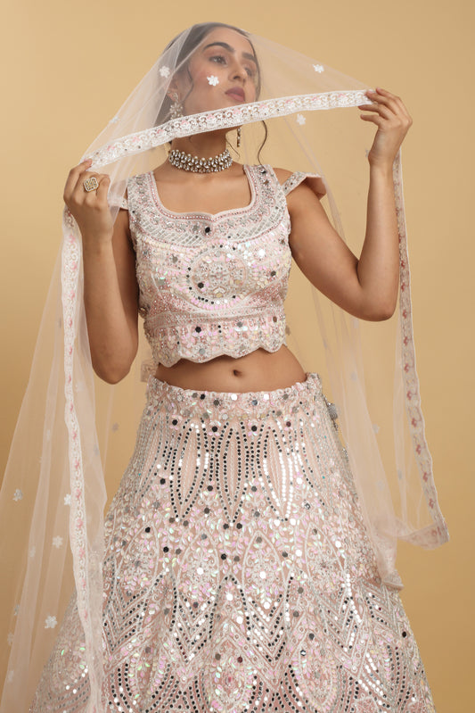 Shahi Mirror Embroidered Layered Lehenga Set