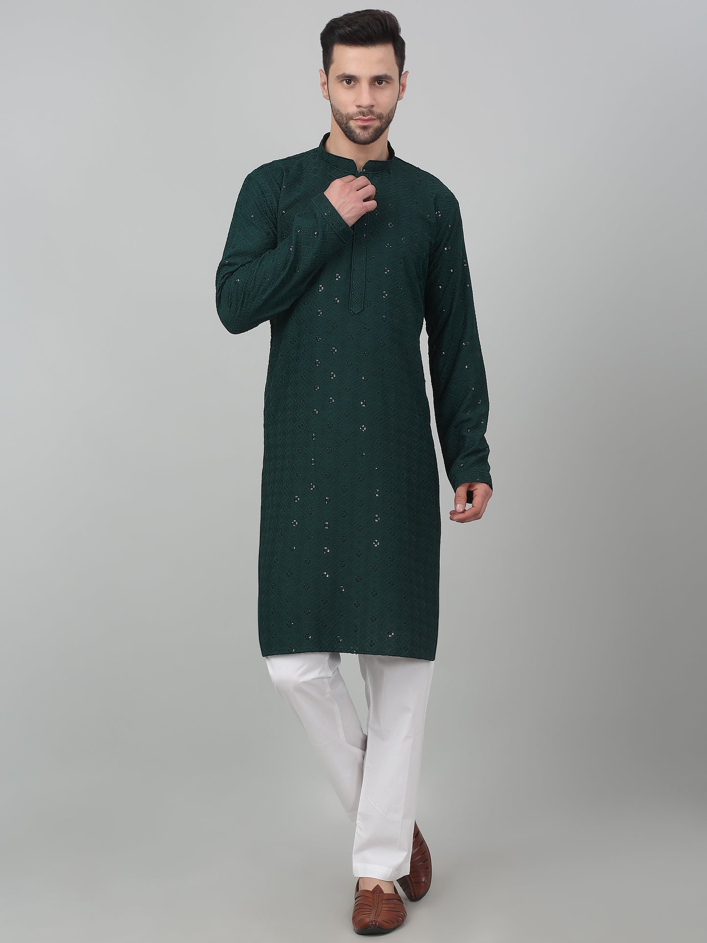 Himgir Checkered Thread Work Kurta Set