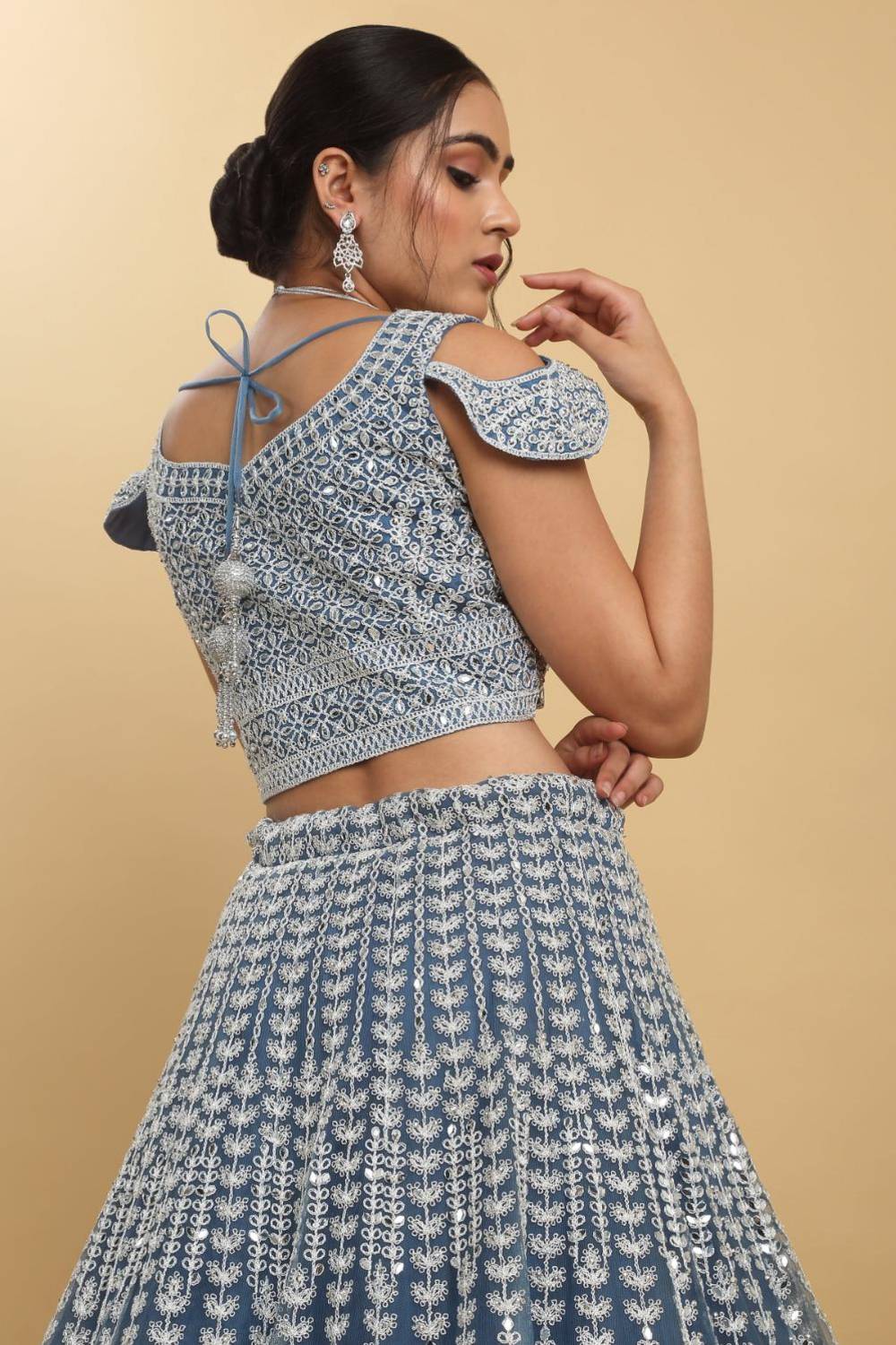 Suhana Mirror Embroidered Leaf Neck Lehenga Set