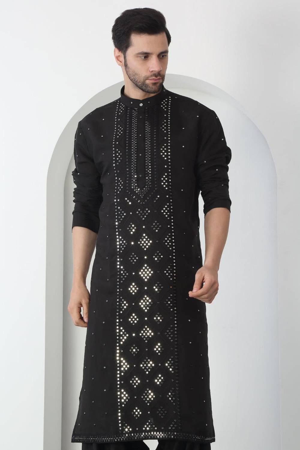 Akshat Black Embroidered Cotton Kurta Patiala Set