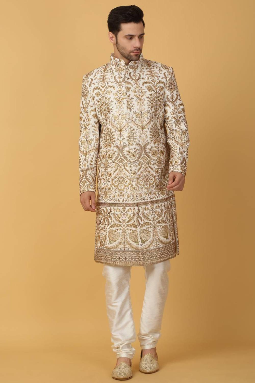 Nizam Embroidered Sherwani Set - Ivory