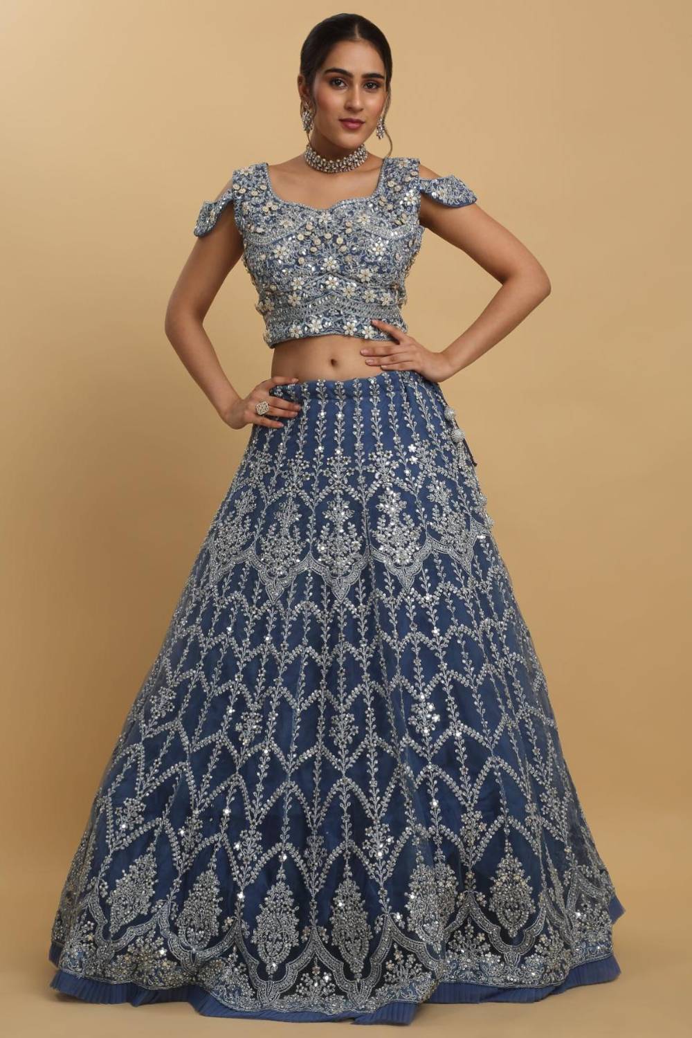 Rangrez Mirror Embroidered Layered Lehenga Set