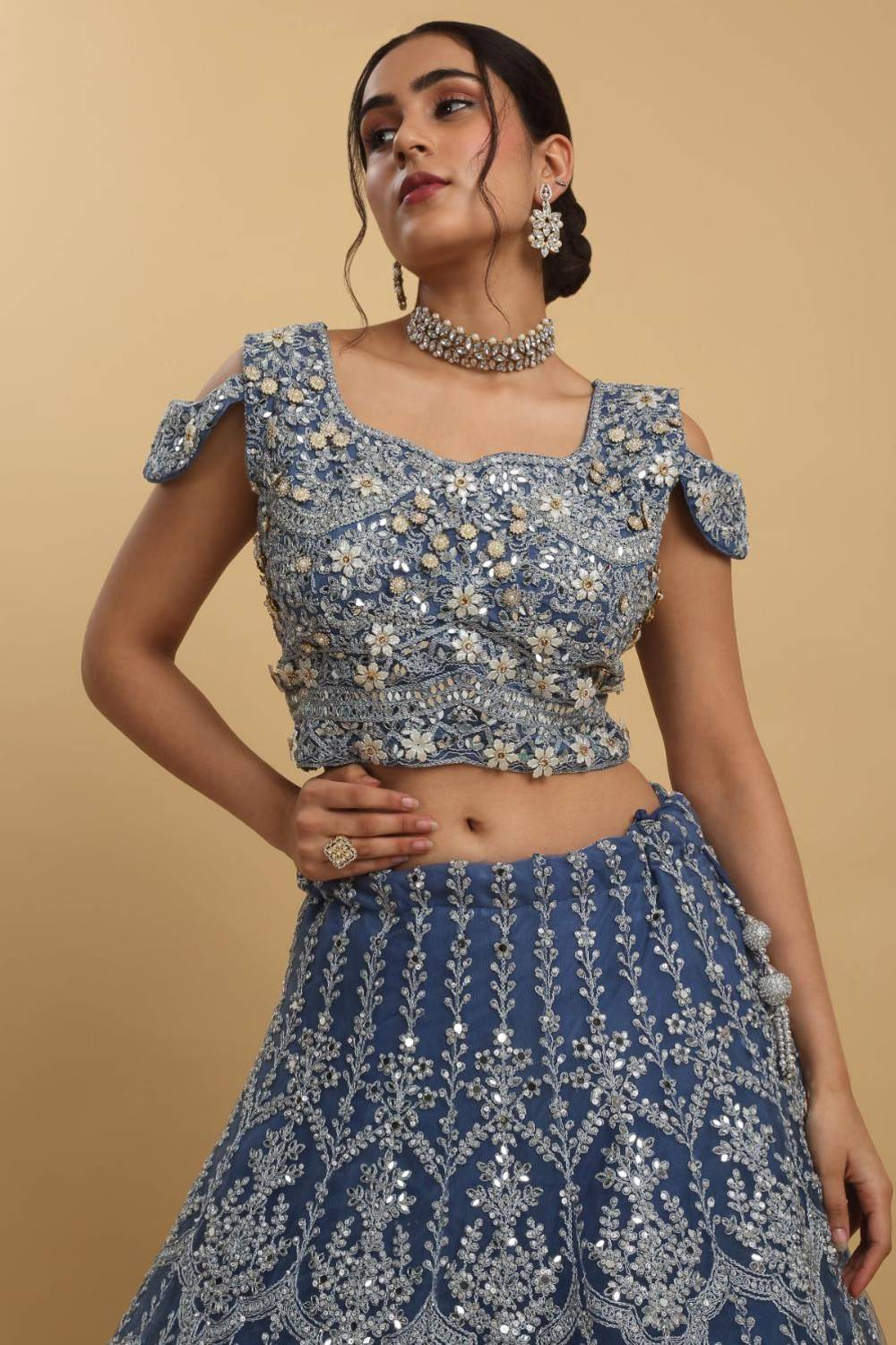 Rangrez Mirror Embroidered Layered Lehenga Set
