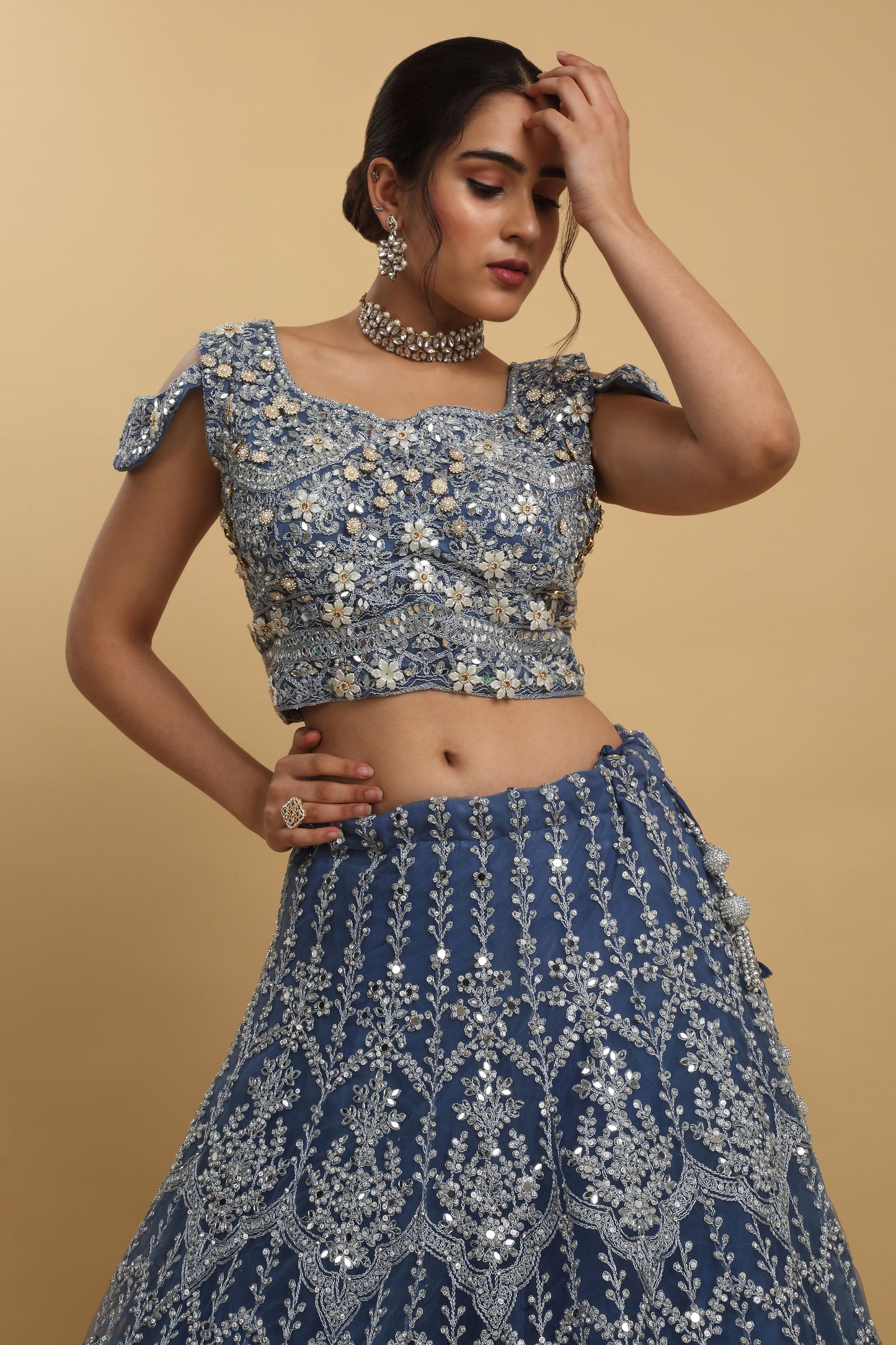 Rangrez Mirror Embroidered Layered Lehenga Set