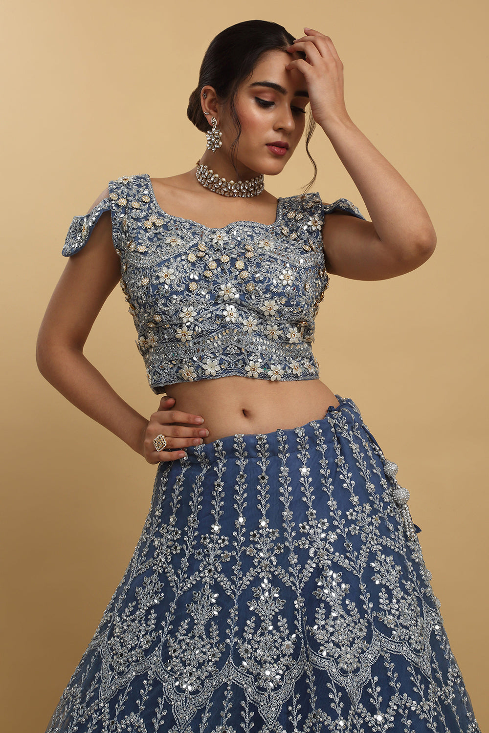 Rangrez Mirror Embroidered Layered Lehenga Set