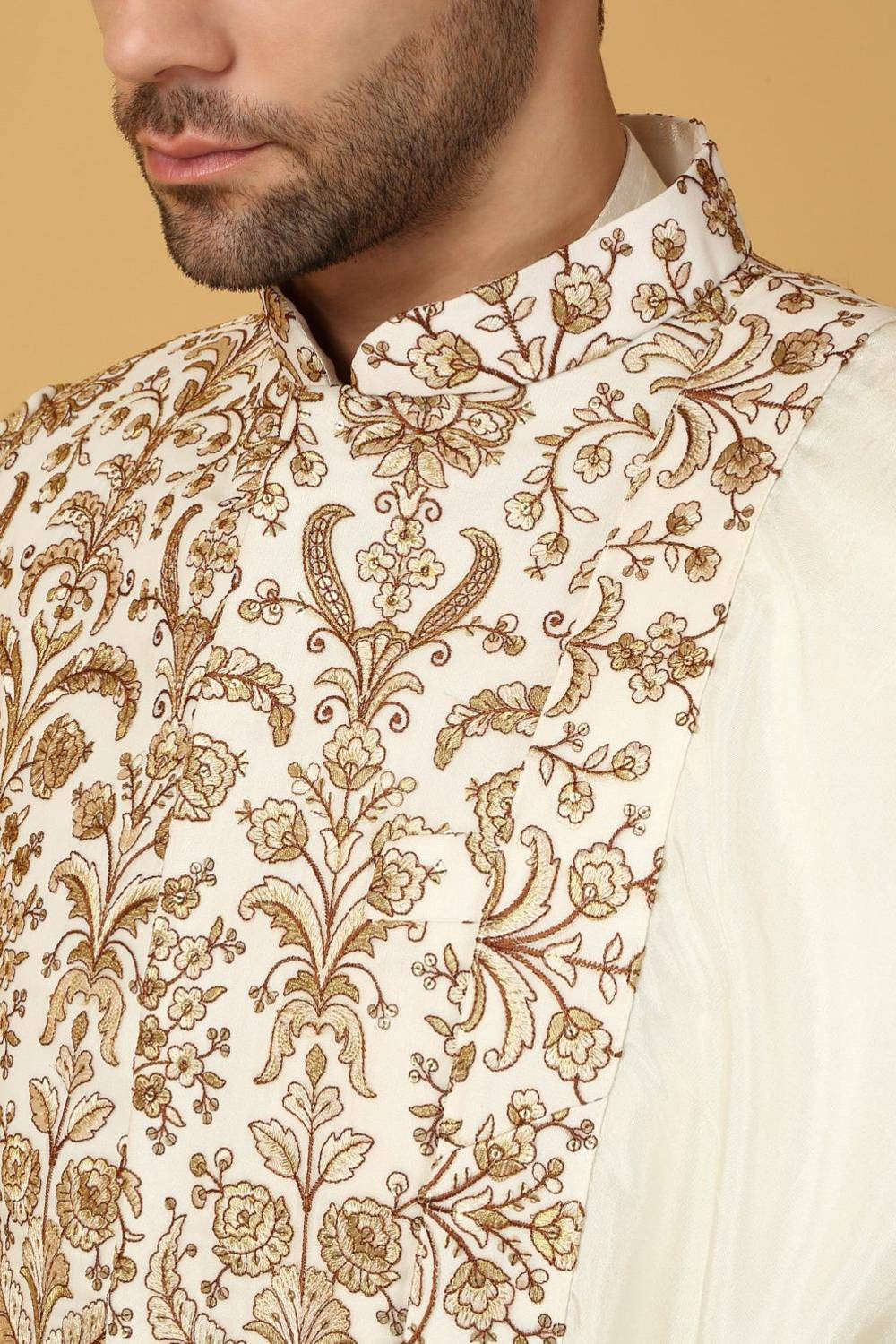 Nizam Embroidered Sherwani Set - Ivory