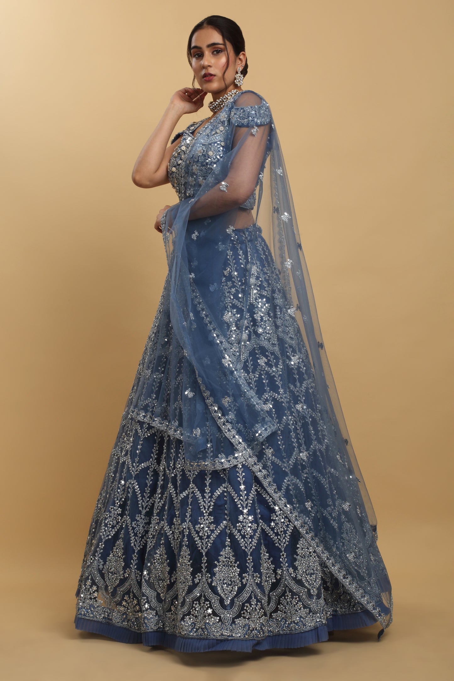 Rangrez Mirror Embroidered Layered Lehenga Set