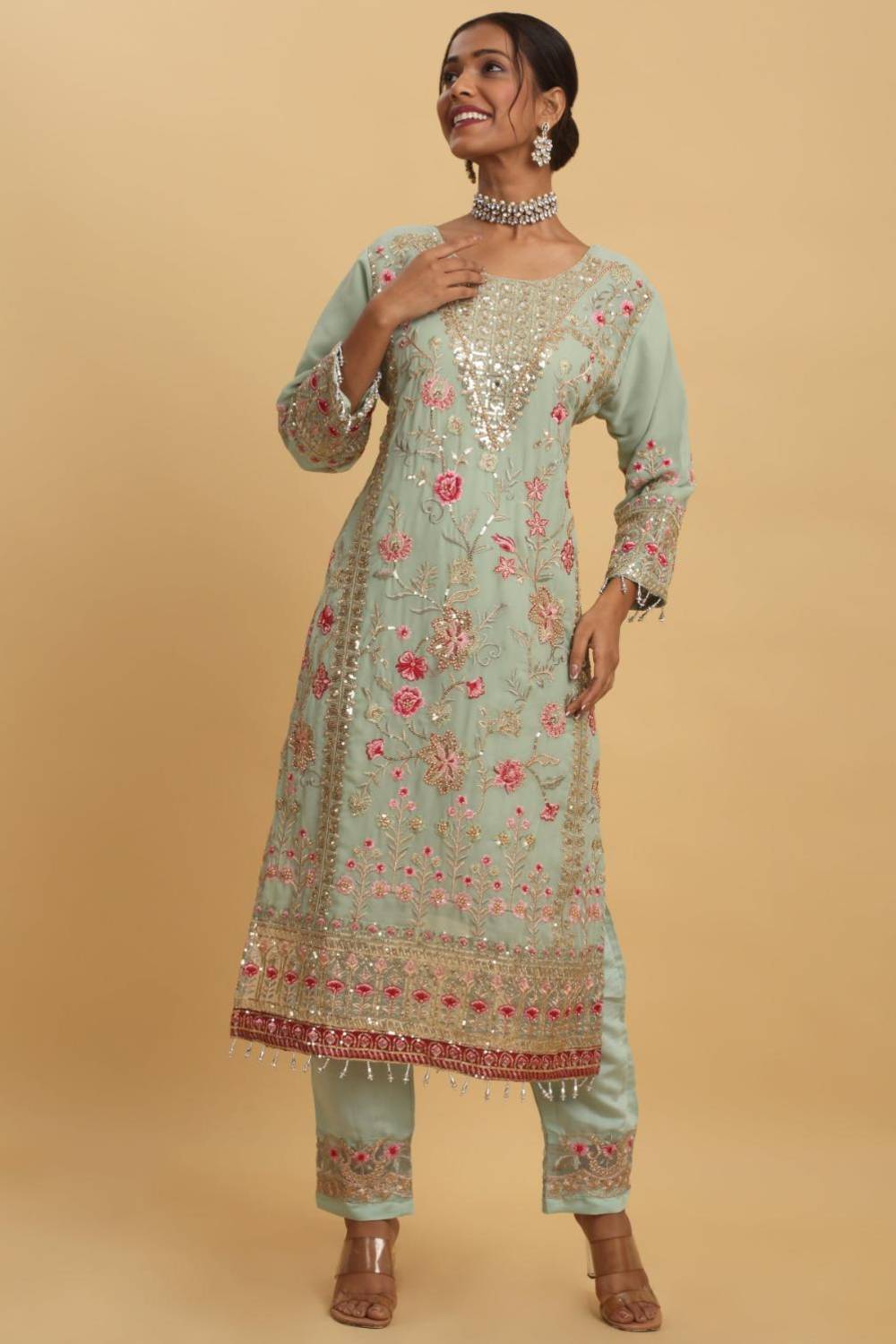 Floral Embroidered  Kurta Set
