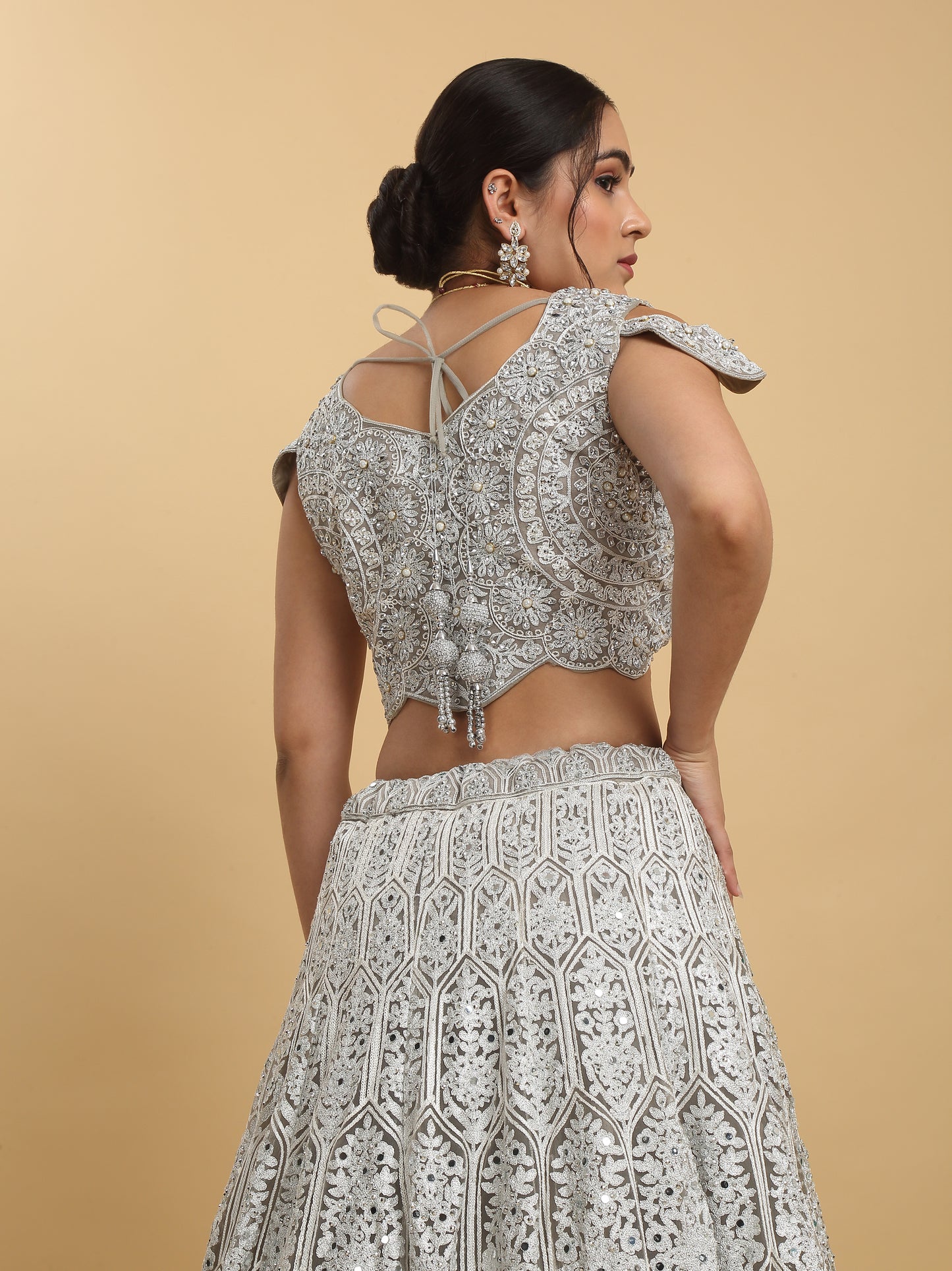Chandra Kiran Silver Mirror Embroidered  Lehenga Set