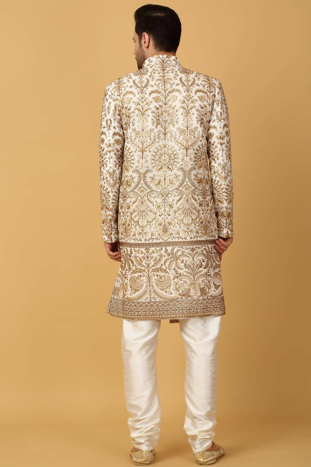 Nizam Embroidered Sherwani Set - Ivory