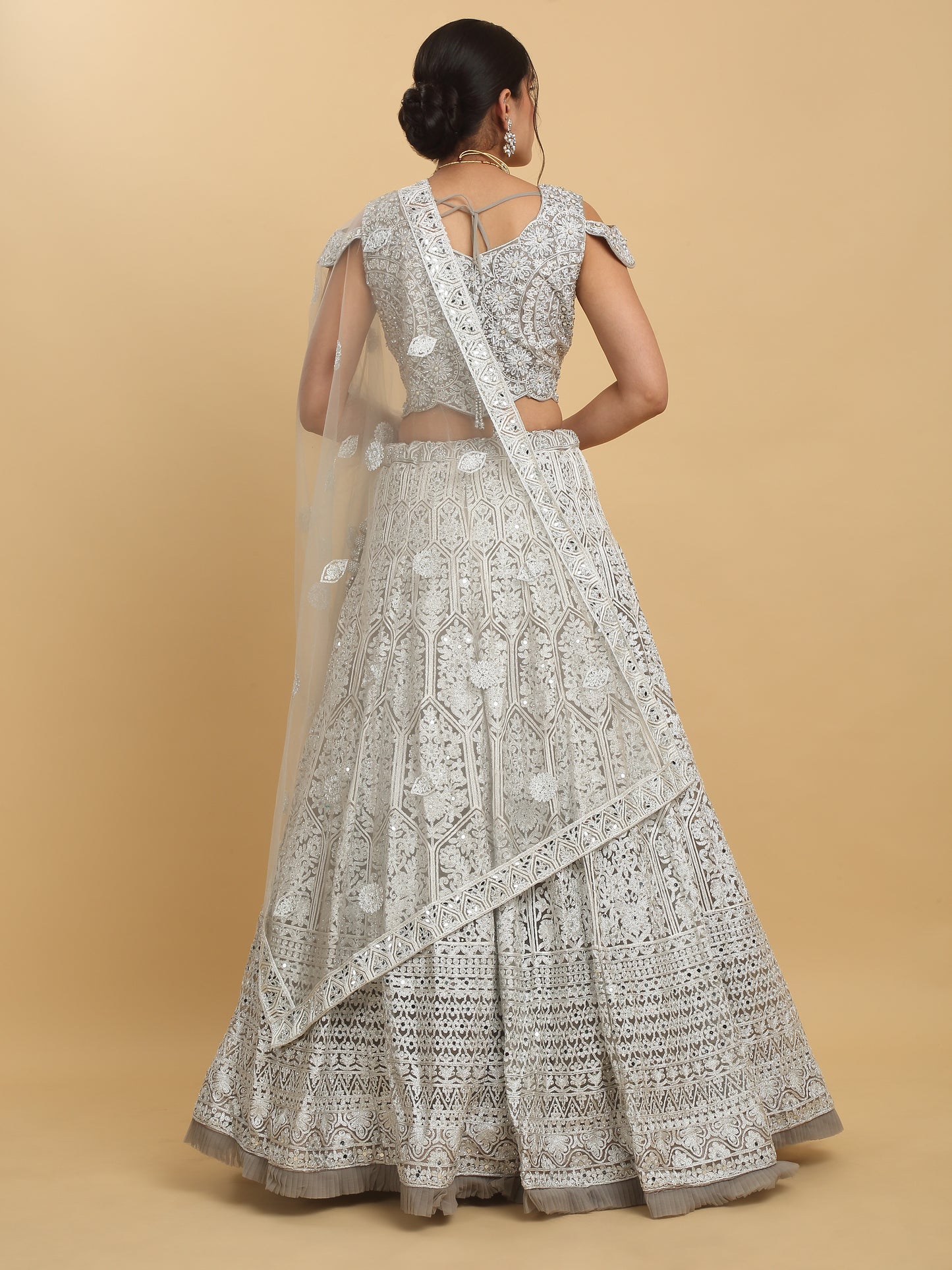 Chandra Kiran Silver Mirror Embroidered  Lehenga Set