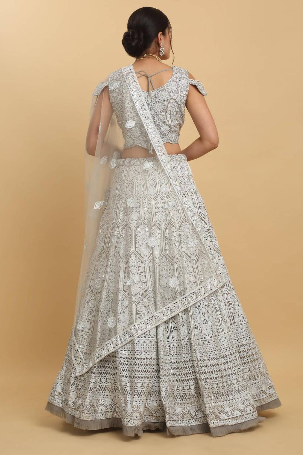 Chandra Kiran Silver Mirror Embroidered  Lehenga Set